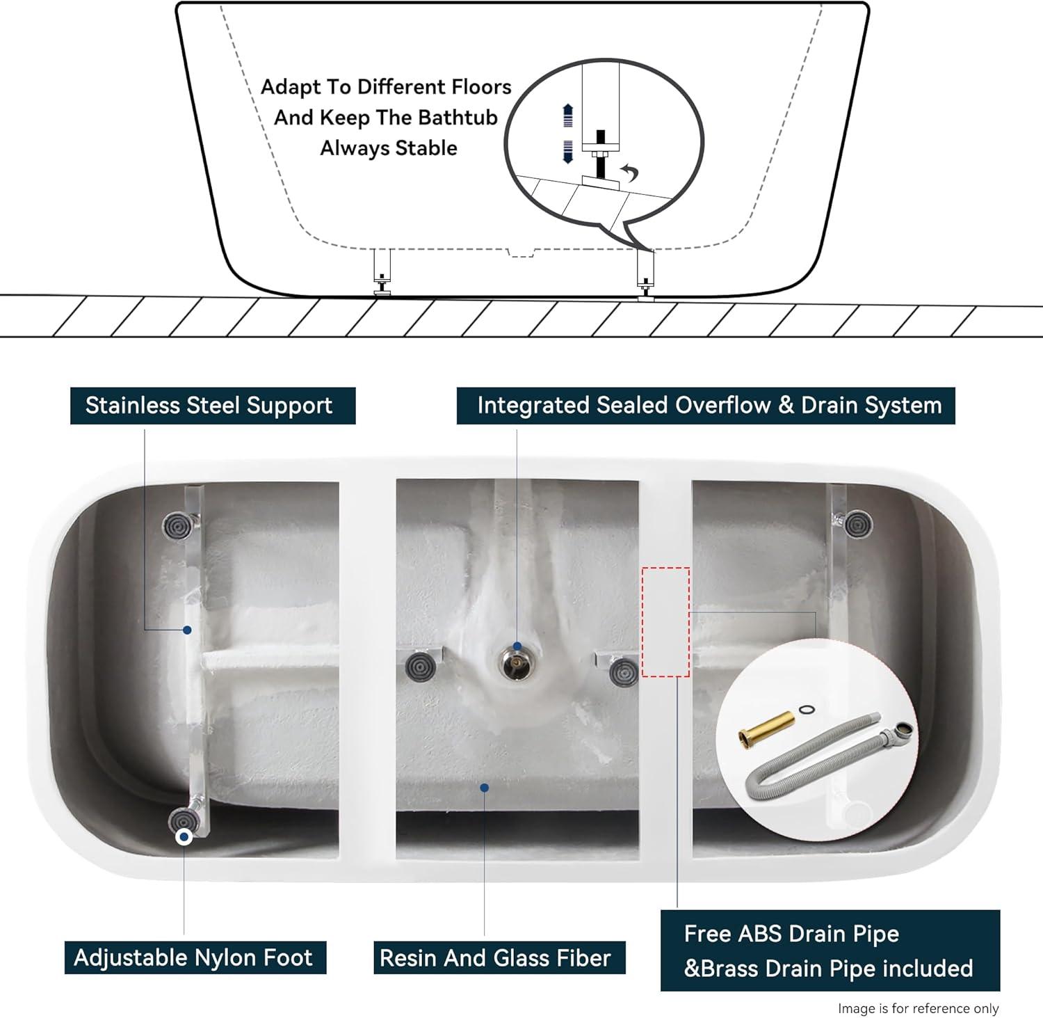 FerdY Maui 67" Acrylic Freestanding Bathtub,Soaking Tub With Brushed Nickel Drain