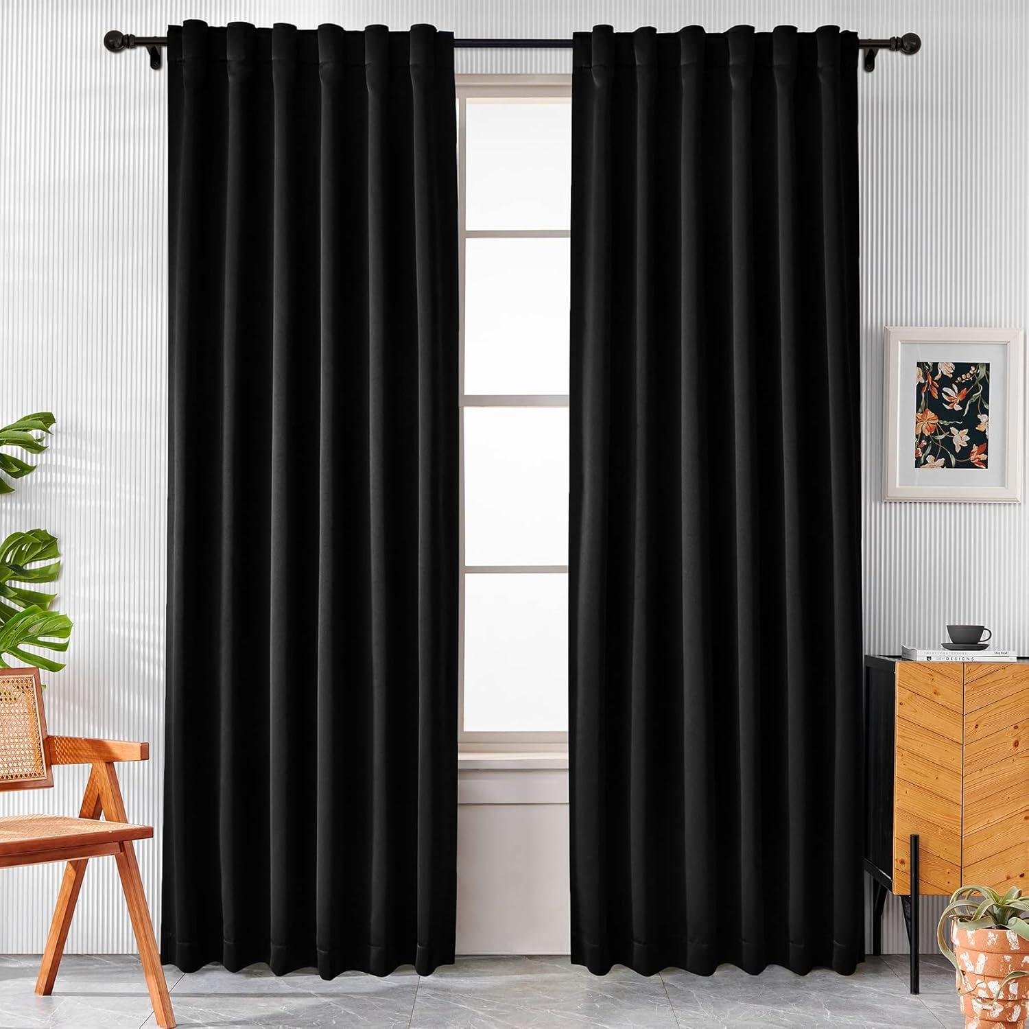 Joydeco Black Blackout Curtains 96 Inches Long, Thermal Insulated Curtains 2 Panels Set for Bedroom, Room Darkening Drapes for Living Room Window (W52 x L96 Inch, Black)