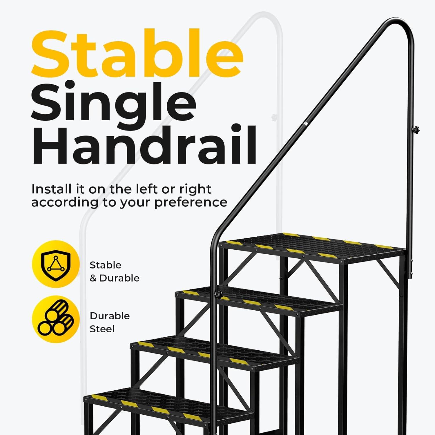 Tcbosik RV Steps with Handrail, 5 Steps Ladder Hot Tub Steps, Portable Stairs Step with Anti-Slip Panel, Heavy Duty Metal Mobile Home Stairs for Outdoor RV Step, Camper Trailer, Black