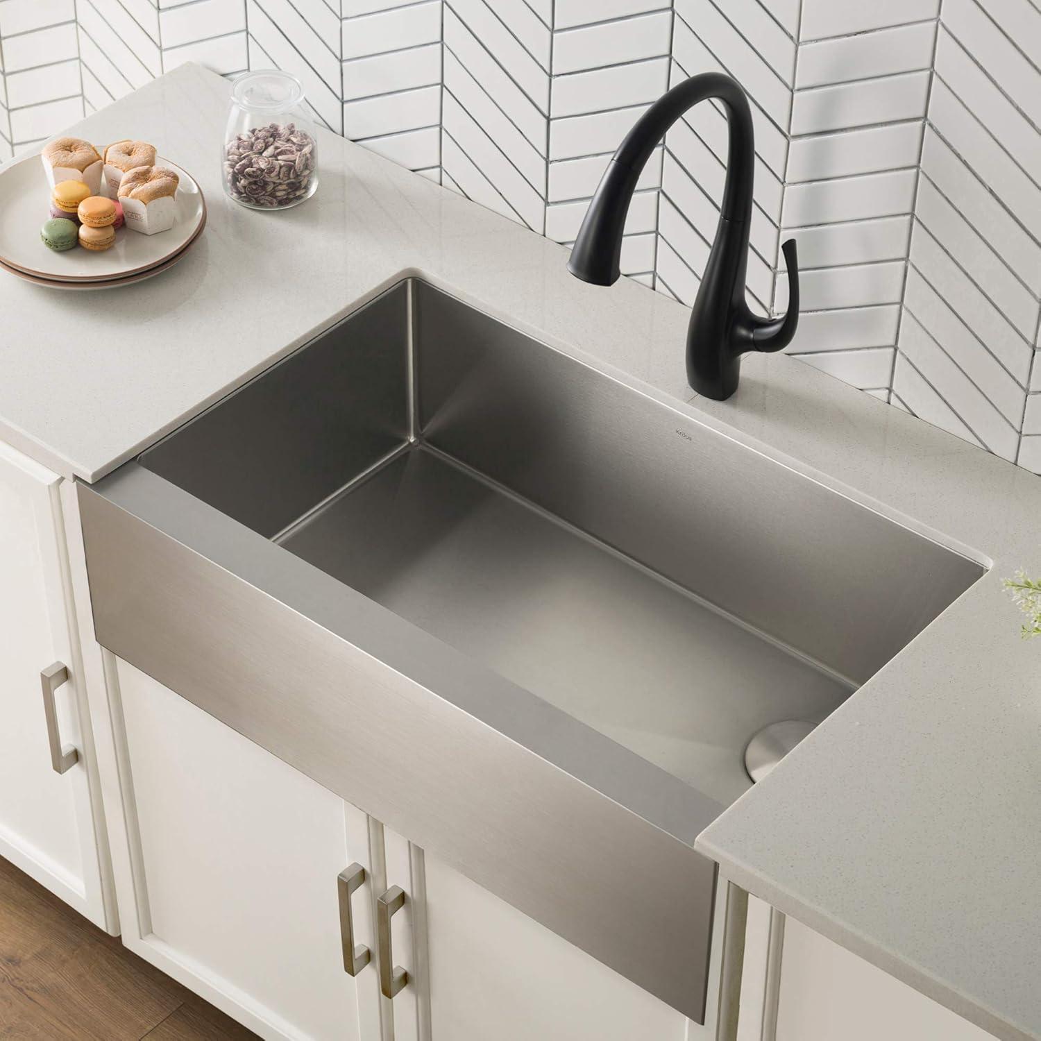 KRAUS Standart Pro Apron Front Farmhouse 16 Gauge Single Bowl Stainless Steel Kitchen Sink