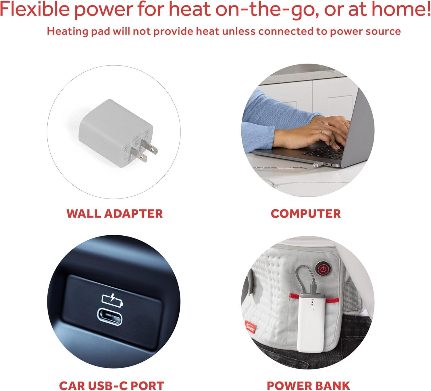 Sunbeam GoHeat USB-Powered Heating Pad, Color Gray