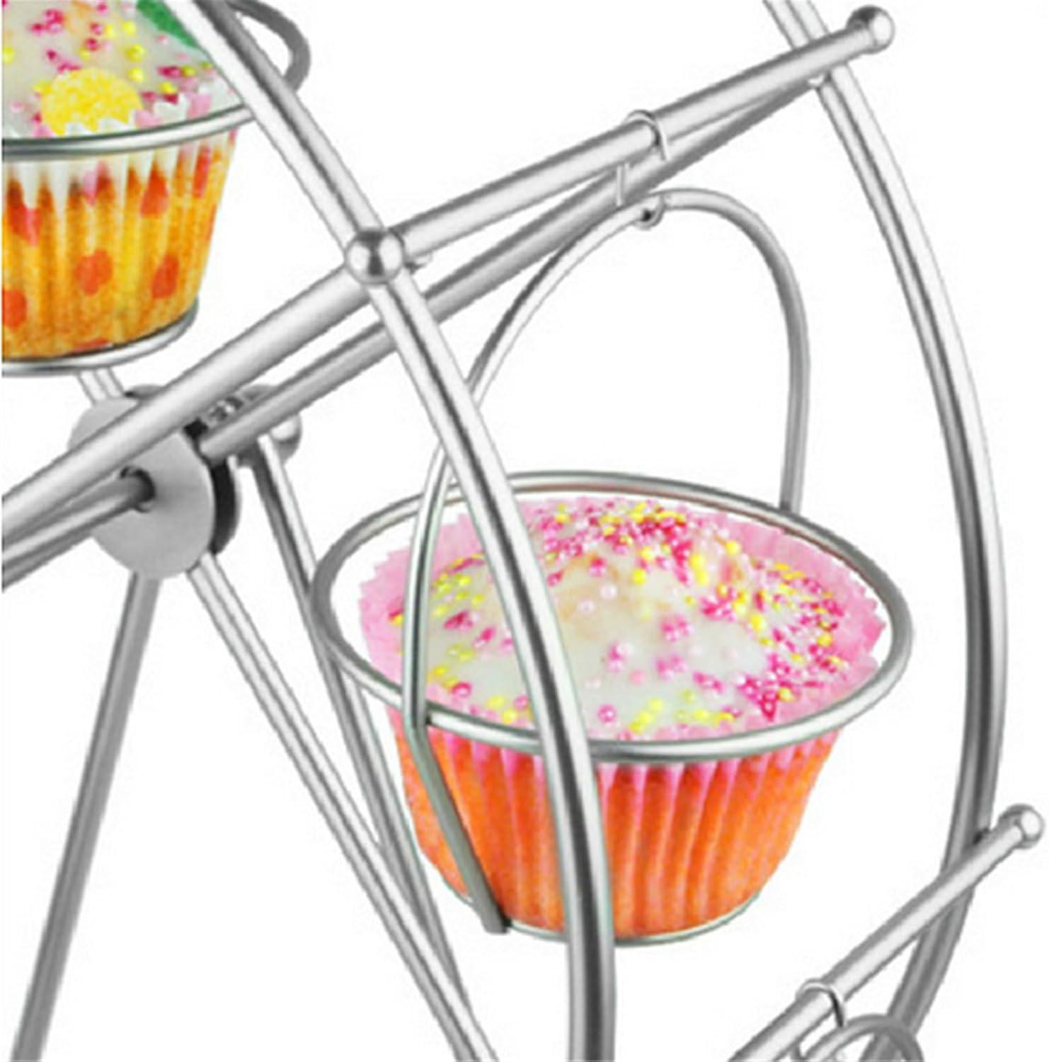 ASkinds Ferris Wheel Cupcake Stand Dessert Serving Tray, Ferris Wheel Cupcake Stand for Carnival and Circus Theme Party Wedding Party Furnishing Accessories (Silvery)