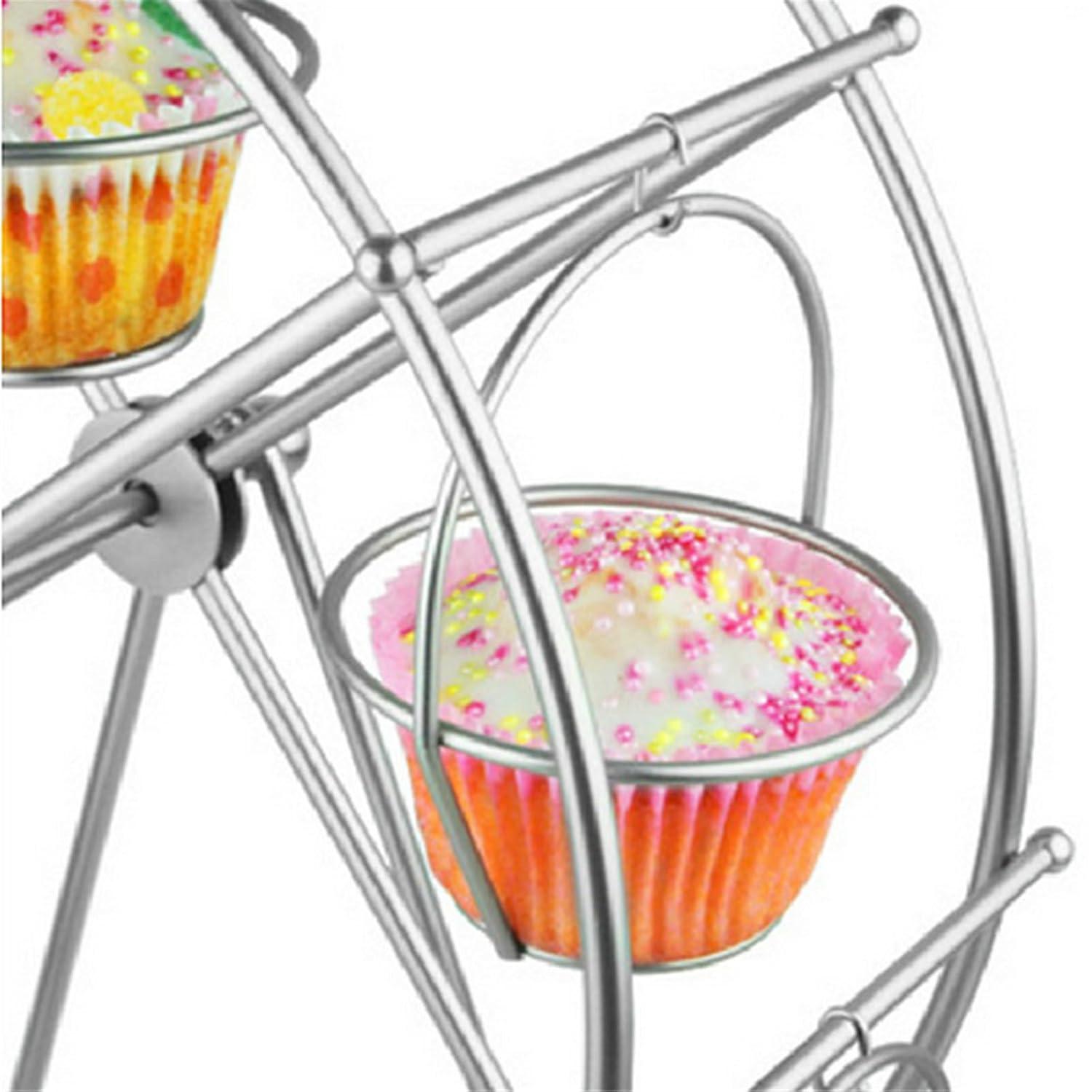 ASkinds Ferris Wheel Cupcake Stand Dessert Serving Tray, Ferris Wheel Cupcake Stand for Carnival and Circus Theme Party Wedding Party Furnishing Accessories (Silvery)