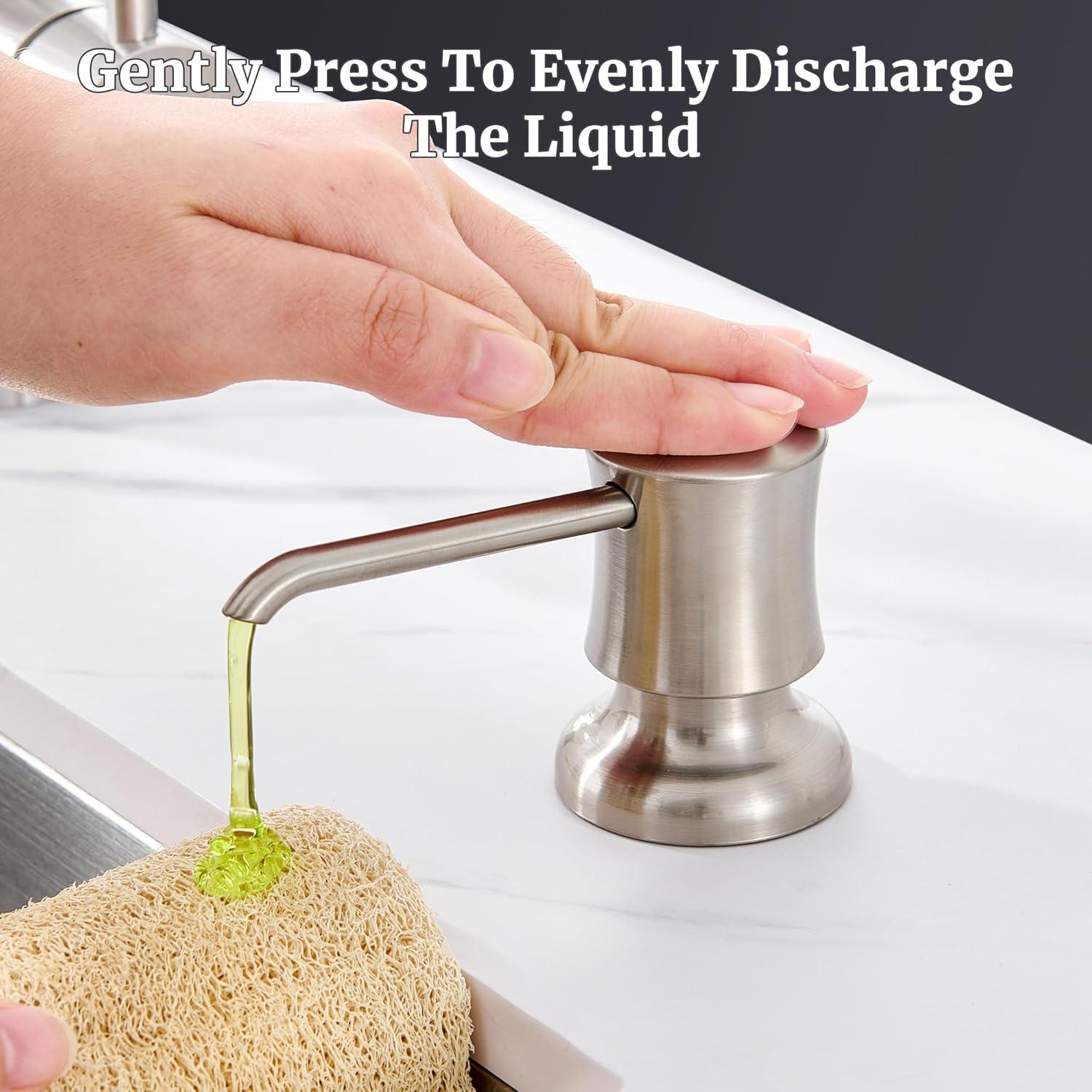 Soap Dispenser for Kitchen Sink Brushed Nickel, Built-in and Refill-from-Top Design with Liquid Hand & Dish Soap Bottle