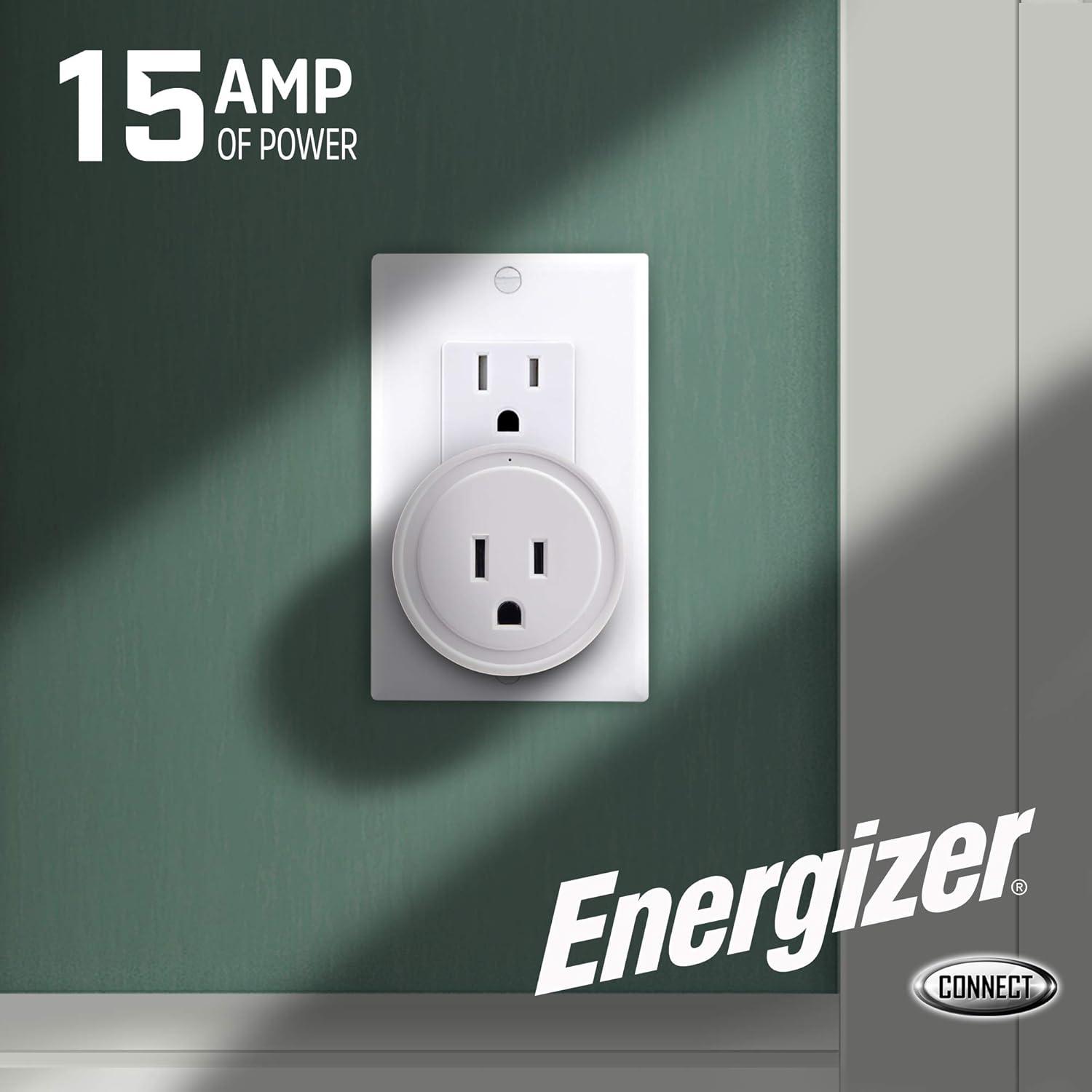 Energizer Smart Wi-Fi 15 Amp Wall Outlet Plug, Voice Control, Remote Access, Mobile App