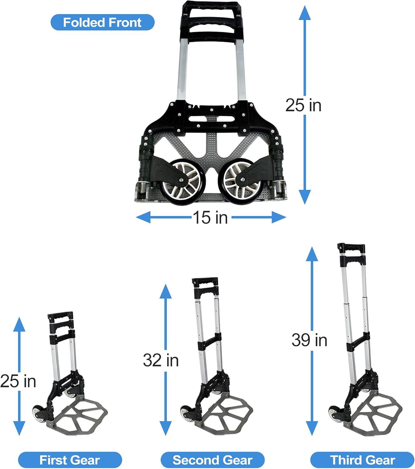 Aluminum Folding Hand Truck with Rubber Wheels and Strap