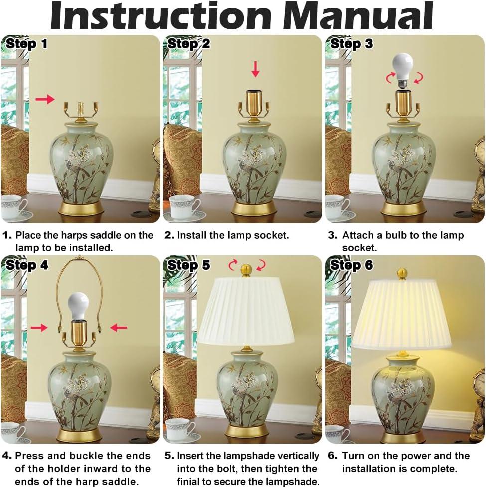 Royal Designs, Inc. Set of 2, 8 inch Polished Brass Lamp Shade Harp Holder with Lamp Finial, DIY Repair/Replacement, Heavy Duty, for Table/Floor Lamps