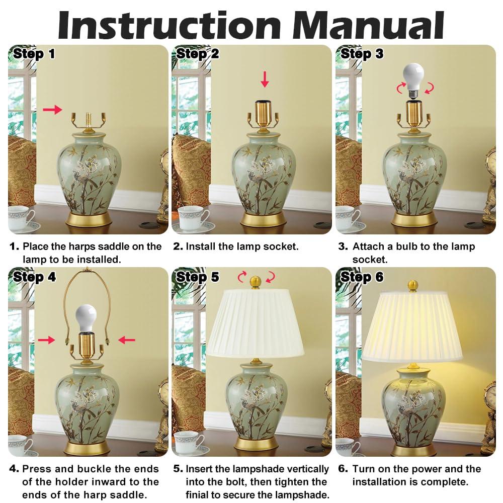 Royal Designs, Inc. Set of 2, 8 inch Polished Brass Lamp Shade Harp Holder with Lamp Finial, DIY Repair/Replacement, Heavy Duty, for Table/Floor Lamps