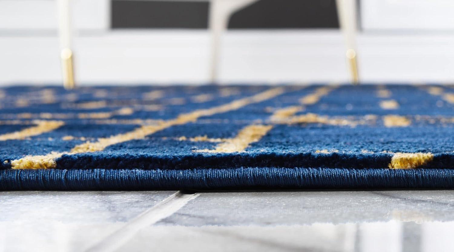 Navy Blue Gold Rectangular Trellis 10' x 14' Area Rug