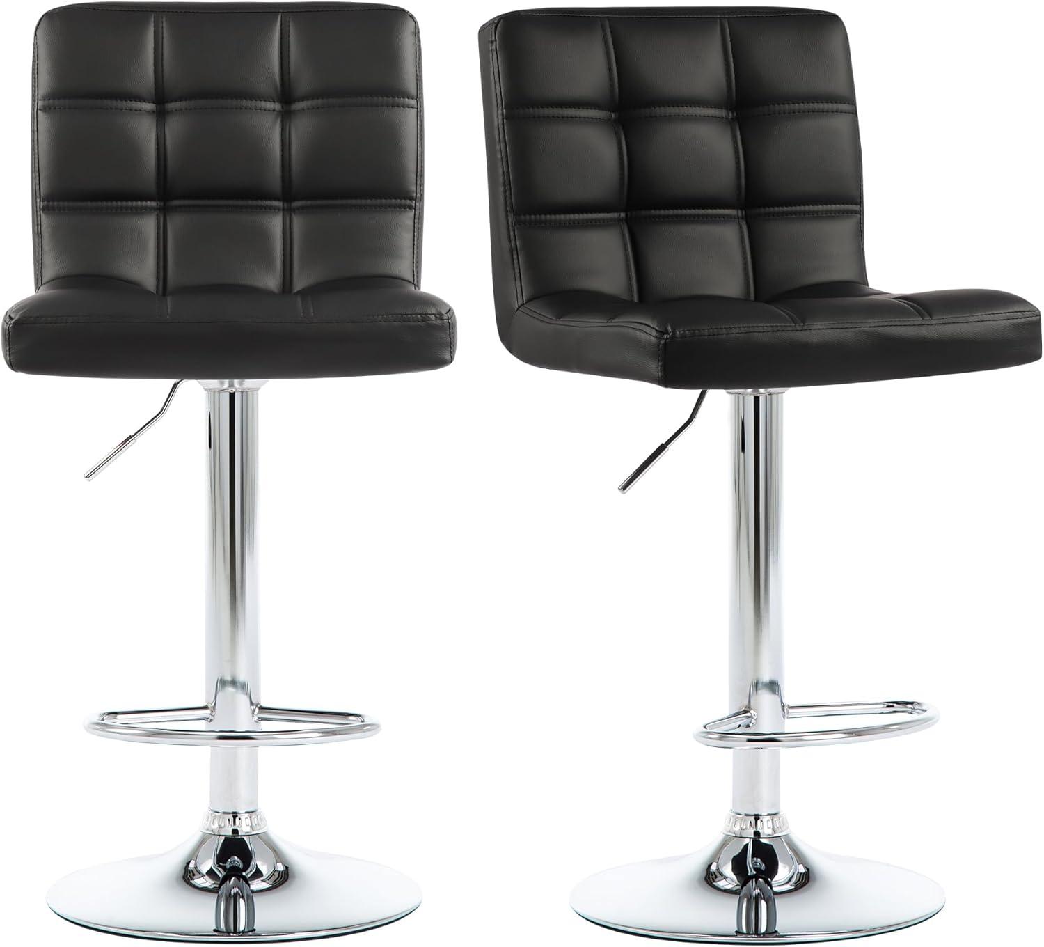 Barstools Set of 2 Counter Height Bar Stools Height Adjustable Back PU Leather Swivel Stools Hydraulic Swivel Dining Chairs for Kitchen Bar Restaurant Living Room, Black