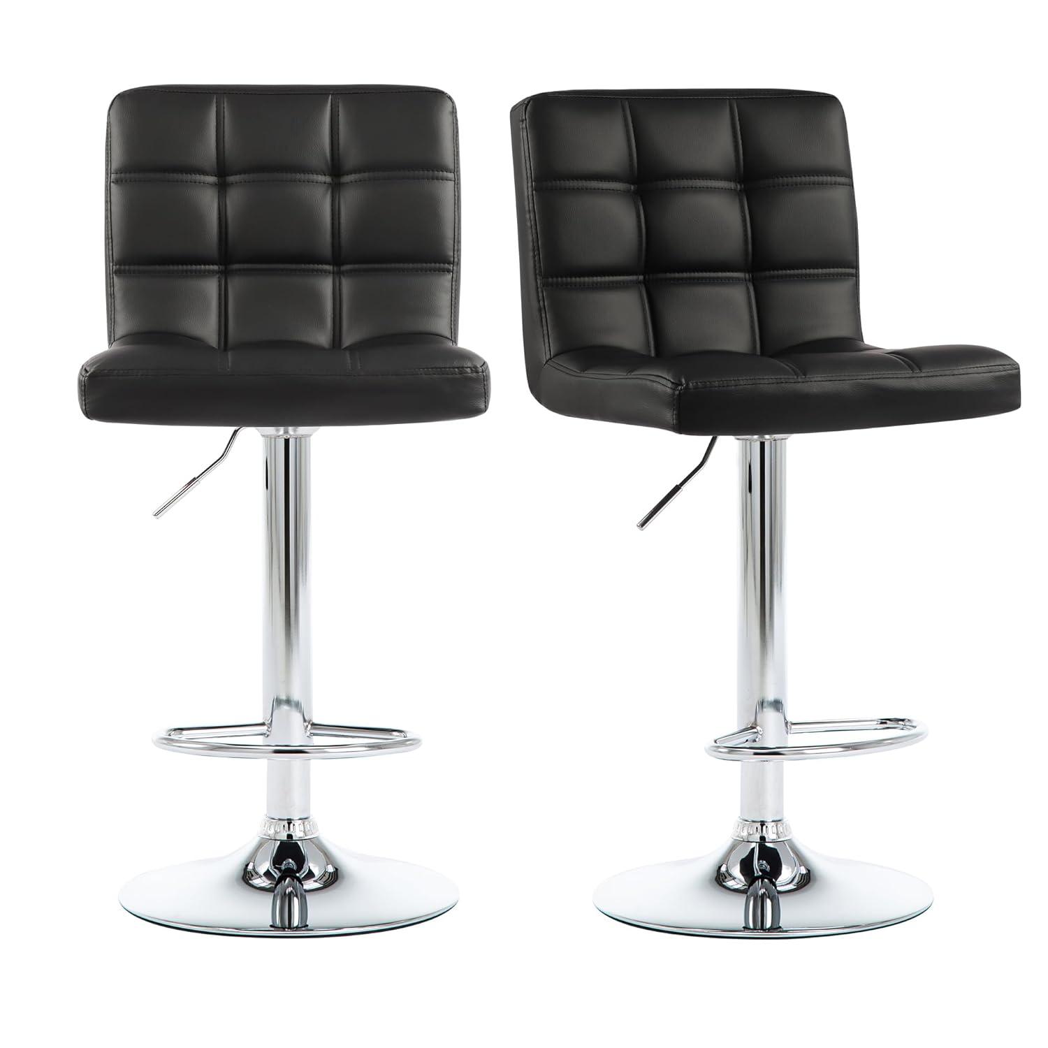 FDW Black Swivel Bar Stools PU Leather Padded with Back Height Adjustable Counter Stool Barstools Dining Chair,Set Of 2