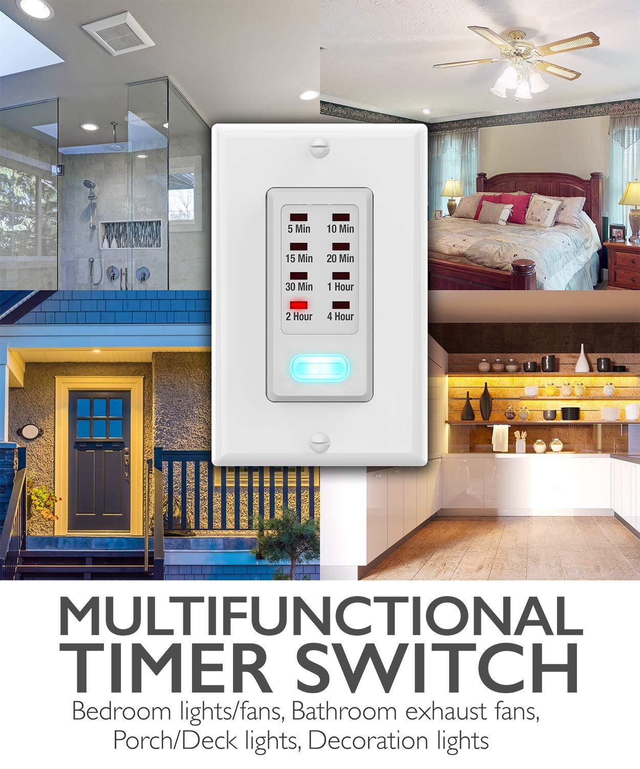 Fosmon [UL Listed] Multifunctional In-Wall 8-Preset Countdown Timer Switch for Fans and Lights - White