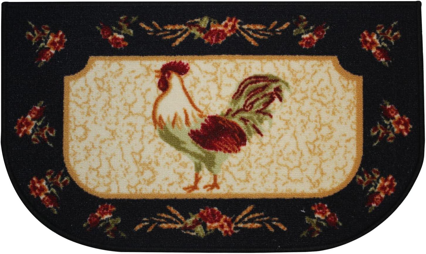 Kashi Home Kitchen Rug, Printed Area Rug, Durable Floor, Door Mat, Farmhouse Non-Slip Carpet Latex Backing Beautiful Design Rooster 3pc Set (2 18x30 D Shape & 1 20x40)