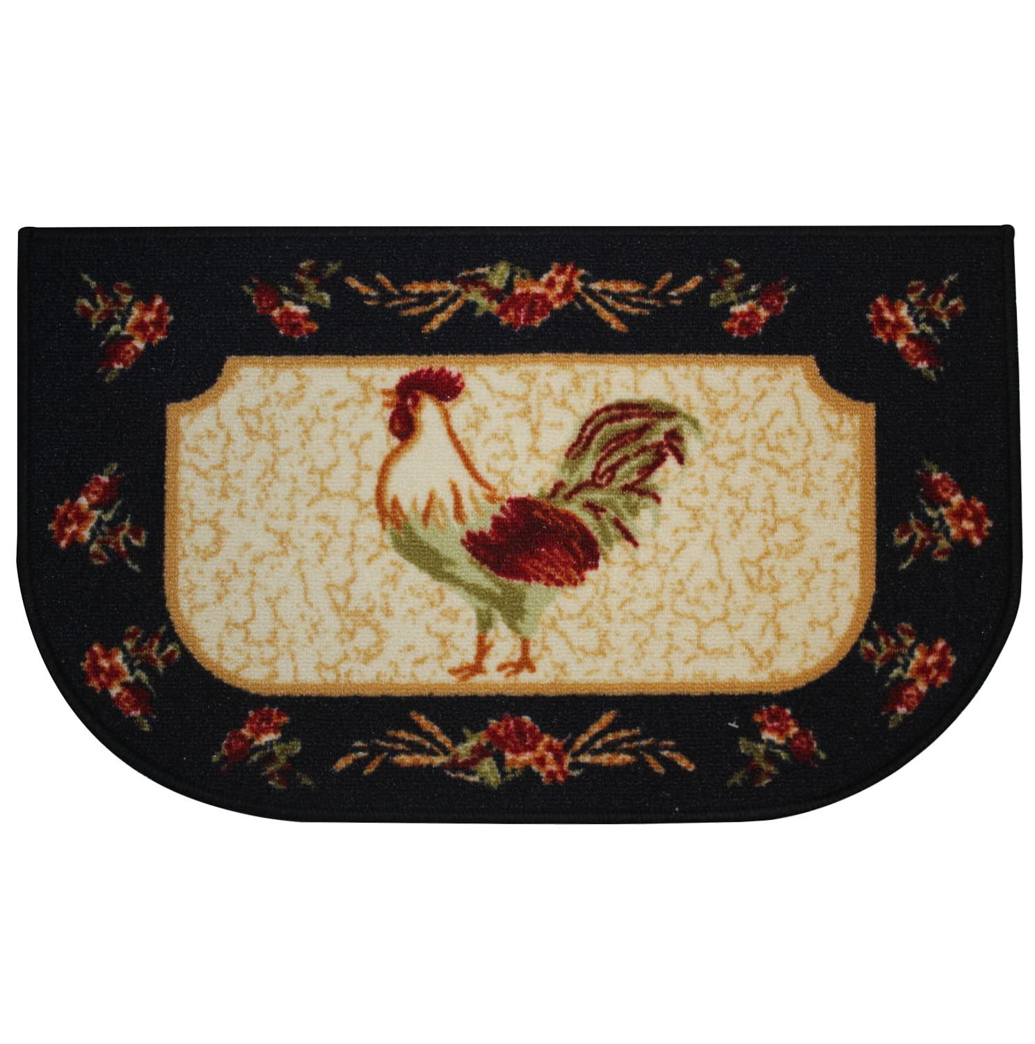 Kashi Home Kitchen Rug, Printed Area Rug, Durable Floor, Door Mat, Farmhouse Non-Slip Carpet Latex Backing Beautiful Design Rooster 3pc Set (2 18x30 D Shape & 1 20x40)