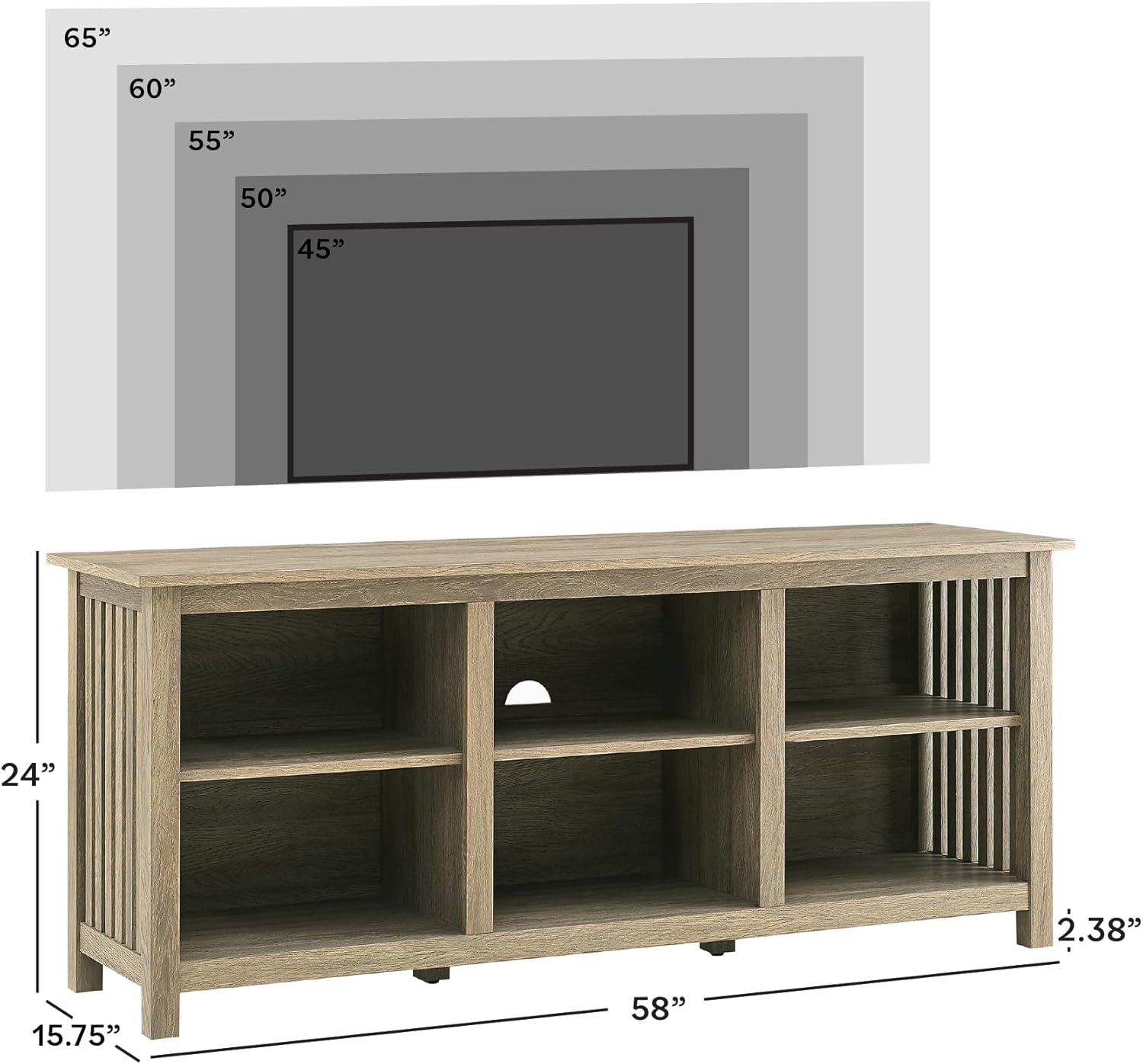 Driftwood Slatted Side TV Stand with Open Cubbies