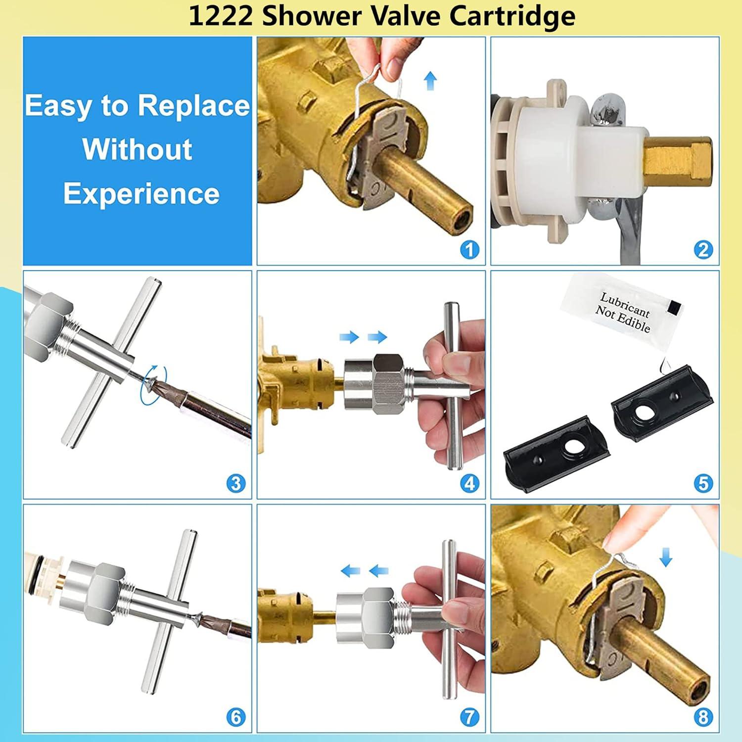 1222 Replacement Cartridge with Moen 104421 Cartridge Puller Removal Tool Retainer Clip Compatible with Moen One-Hanlde Posi Temp 1222B Shower Bathtub Faucet (1222 cartridge +104421 cartridge puller)