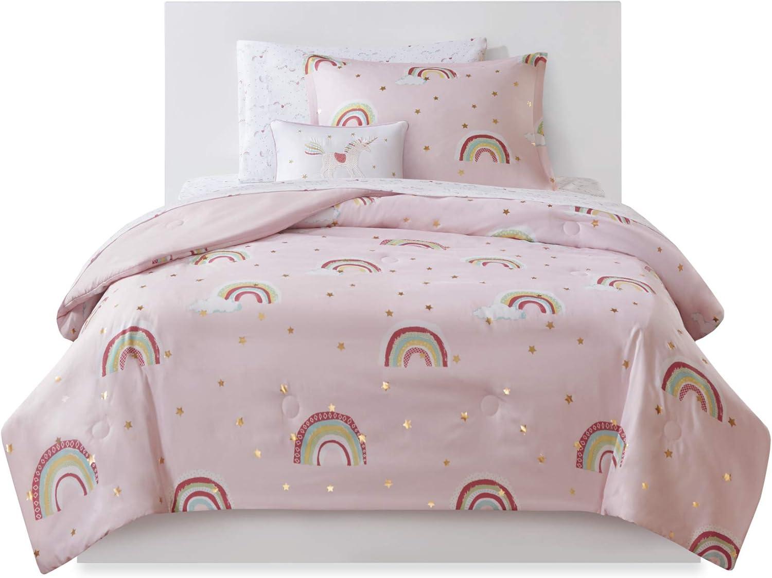 Alicia Rainbow and Metallic Stars Comforter Set with Bed Sheets