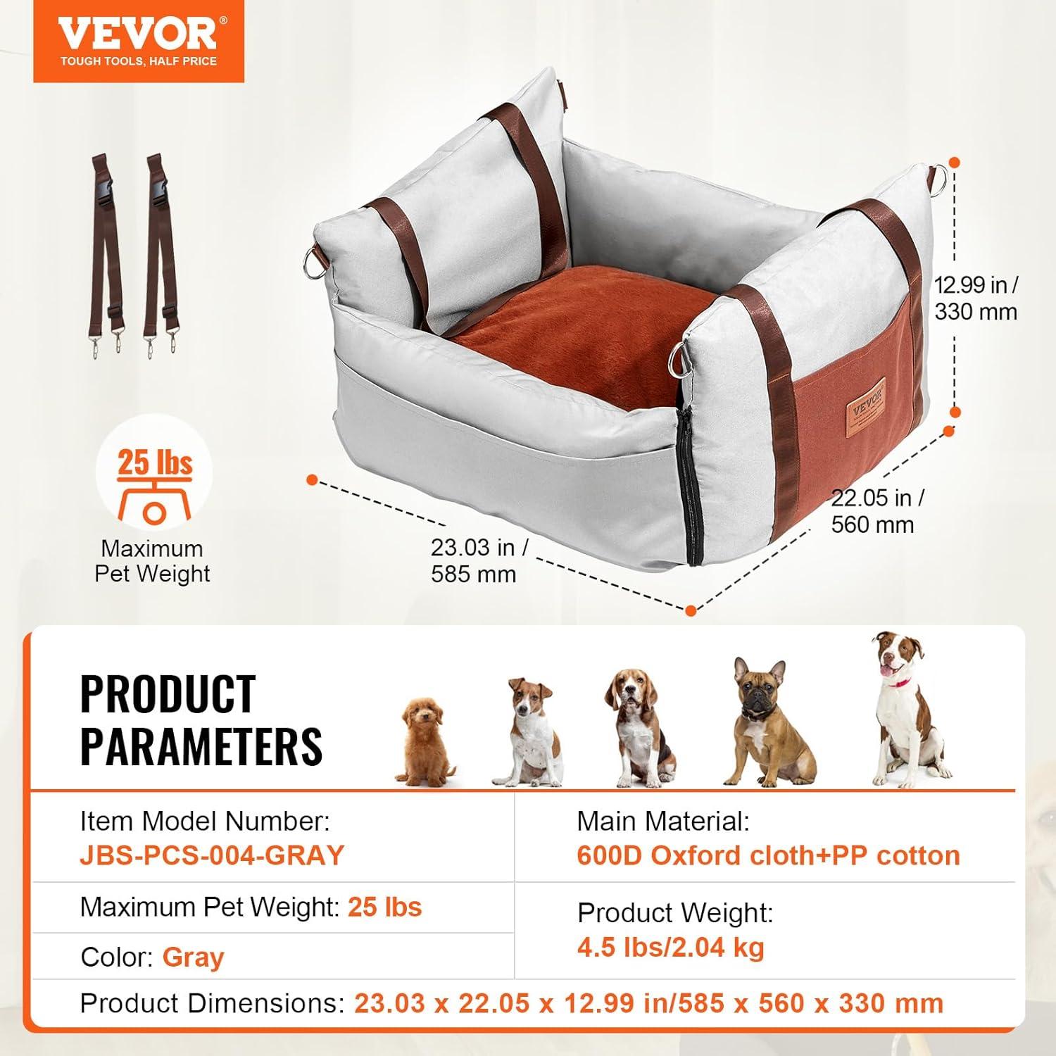 VEVOR Dog Booster Car Seat Pet Car Seat for Small Dog up to 25lbs
