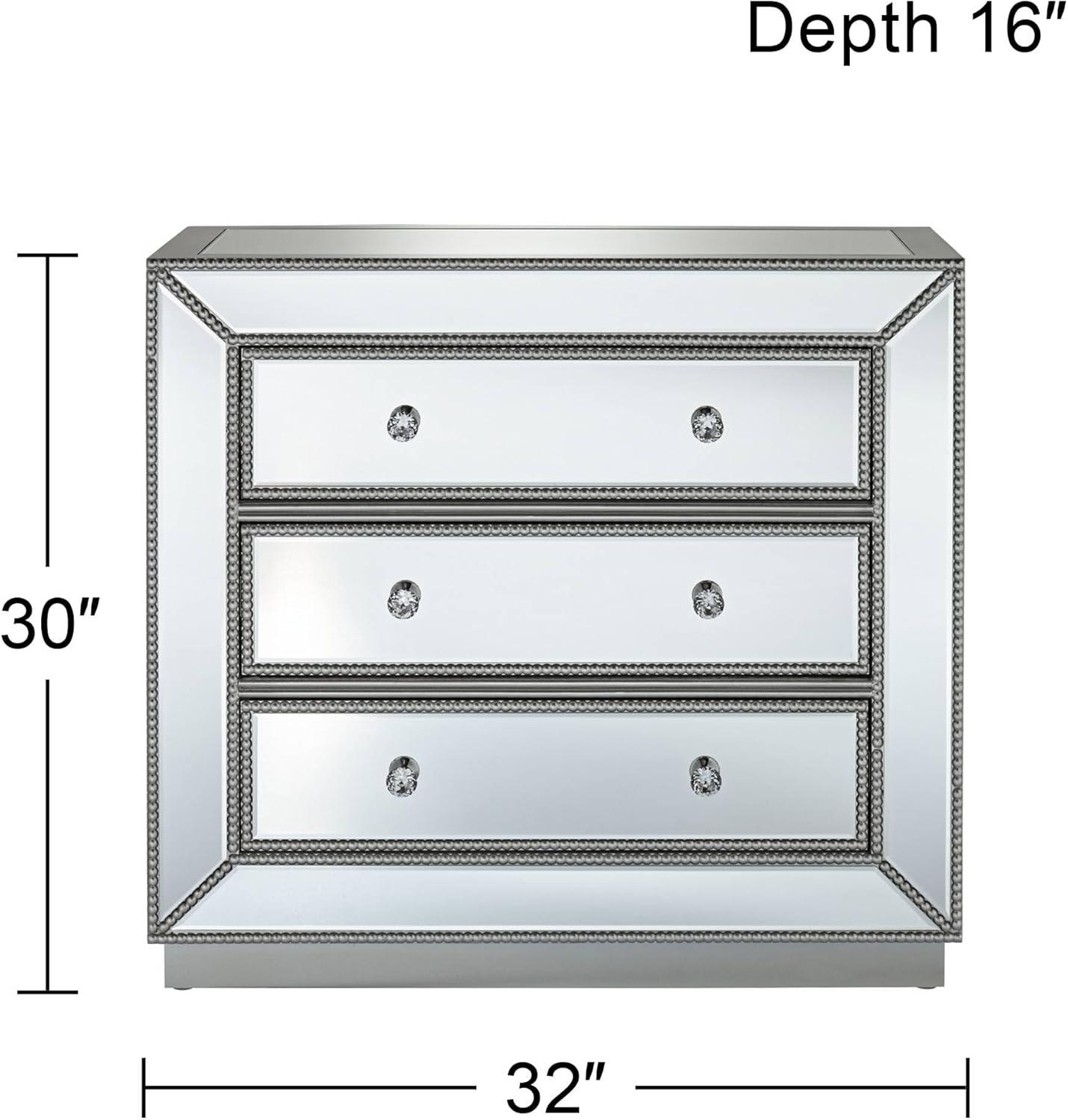 Trevi 32" Wide Mirrored Silver 3-Drawer Glam Accent Chest