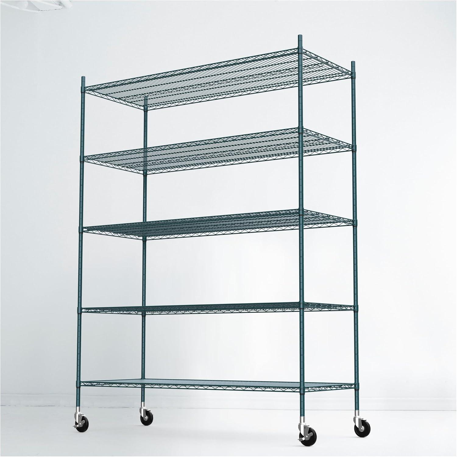 APLSS NSF 4-Tier Green-Epoxy Storage Shelves, 18"x48"x63", Moist&Dry Enviroments, Commercial Heavy Duty Steel Wire Shelving Unit with Wheels, Walk-in Cooler&Freezer Dishroom Kitchen