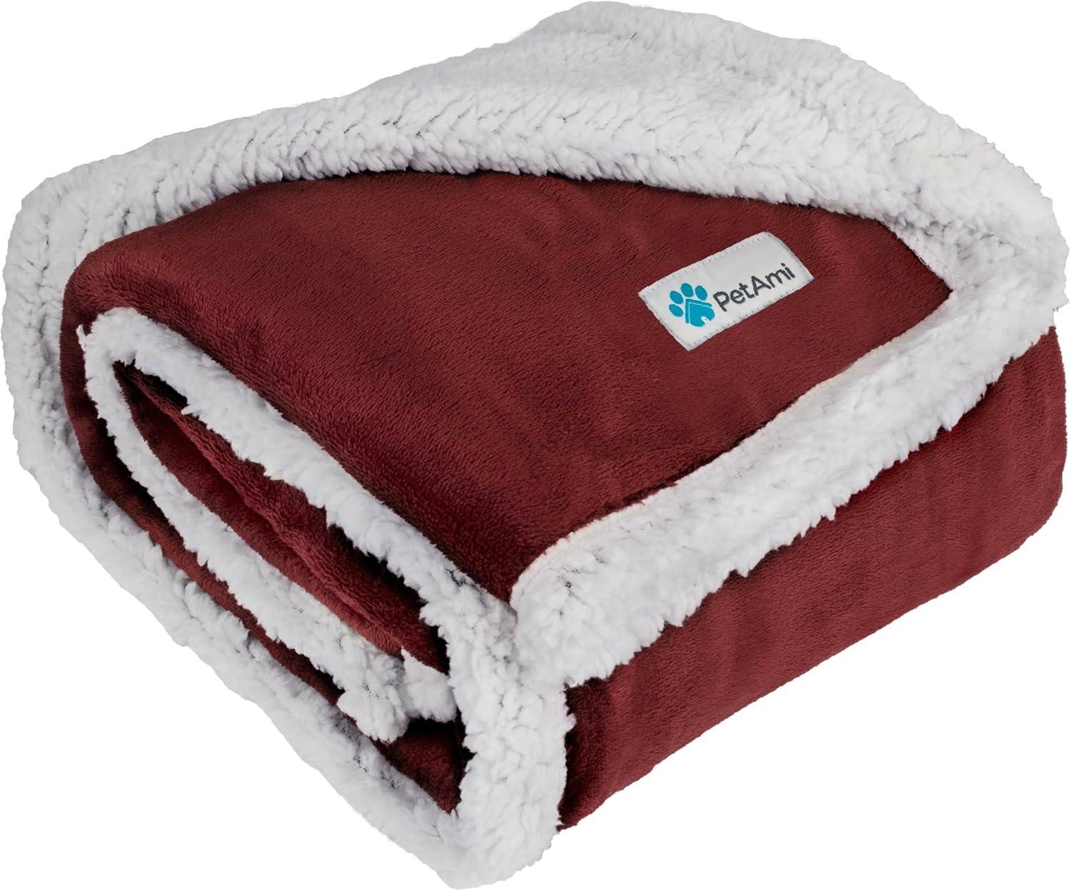 PetAmi Waterproof Dog Blanket for Bed Couch Sofa Cover, Reversible Faux Shearling Fleece Pet Throw