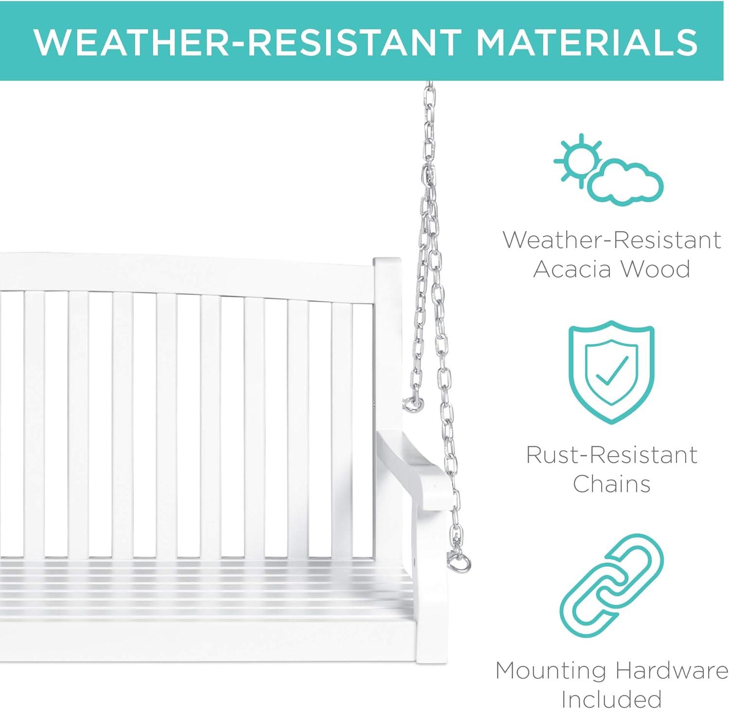 Best Choice Products 48in Wood Porch Swing Outdoor Patio Hanging Bench Chair w/ Mounting Chains, 500lb Capacity - White