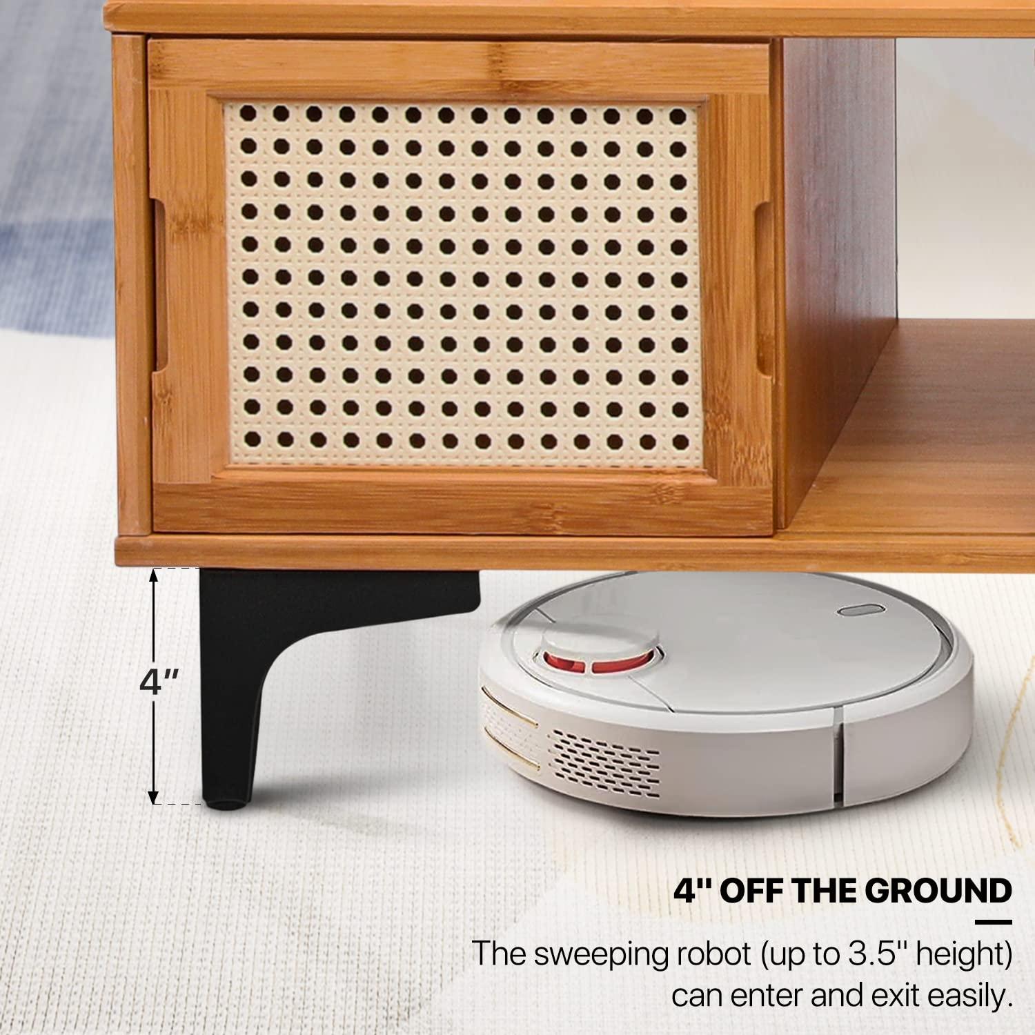 MoNiBloom Bamboo TV Stand with Storage Cabinet, 54" to 82.5" Extendable Length TV Console for Home Living Room