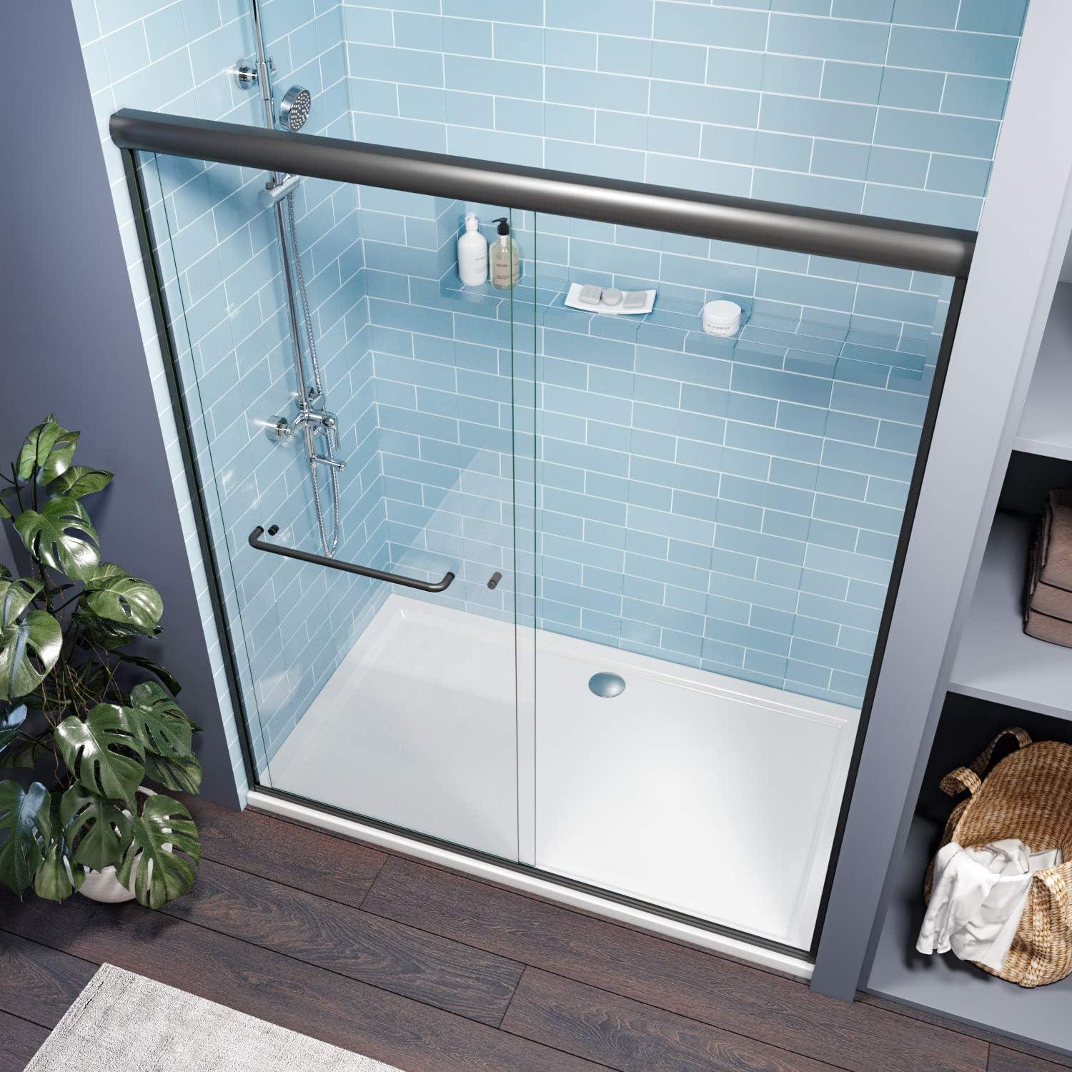 Sunny Shower Semi-Frameless Double Sliding Shower Door 60 in. W x 72 in. H in Black