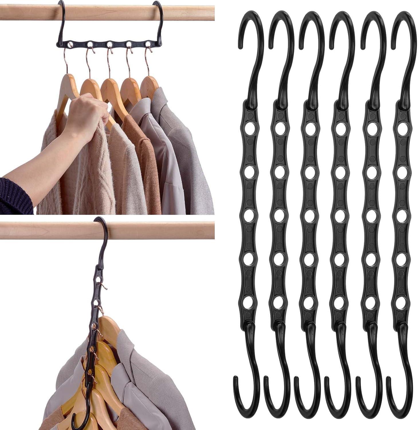 10PCS Space Saving Hangers Black, Smart Closet Organizer Space Saver, Sturdy Plastic Clothes Hangers for All Types of Clothes, Closet Organizers and Storage, College Dorm Room Essentials