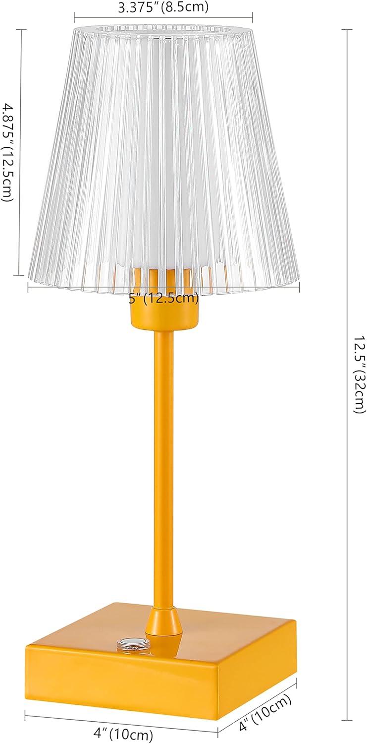 JONATHAN Y Oscar 12.5" Modern Industrial Rechargeable/Cordless Iron/Acrylic Integrated Portable LED Table Lamp with Ribbed Shade, Orange, JYL7225C