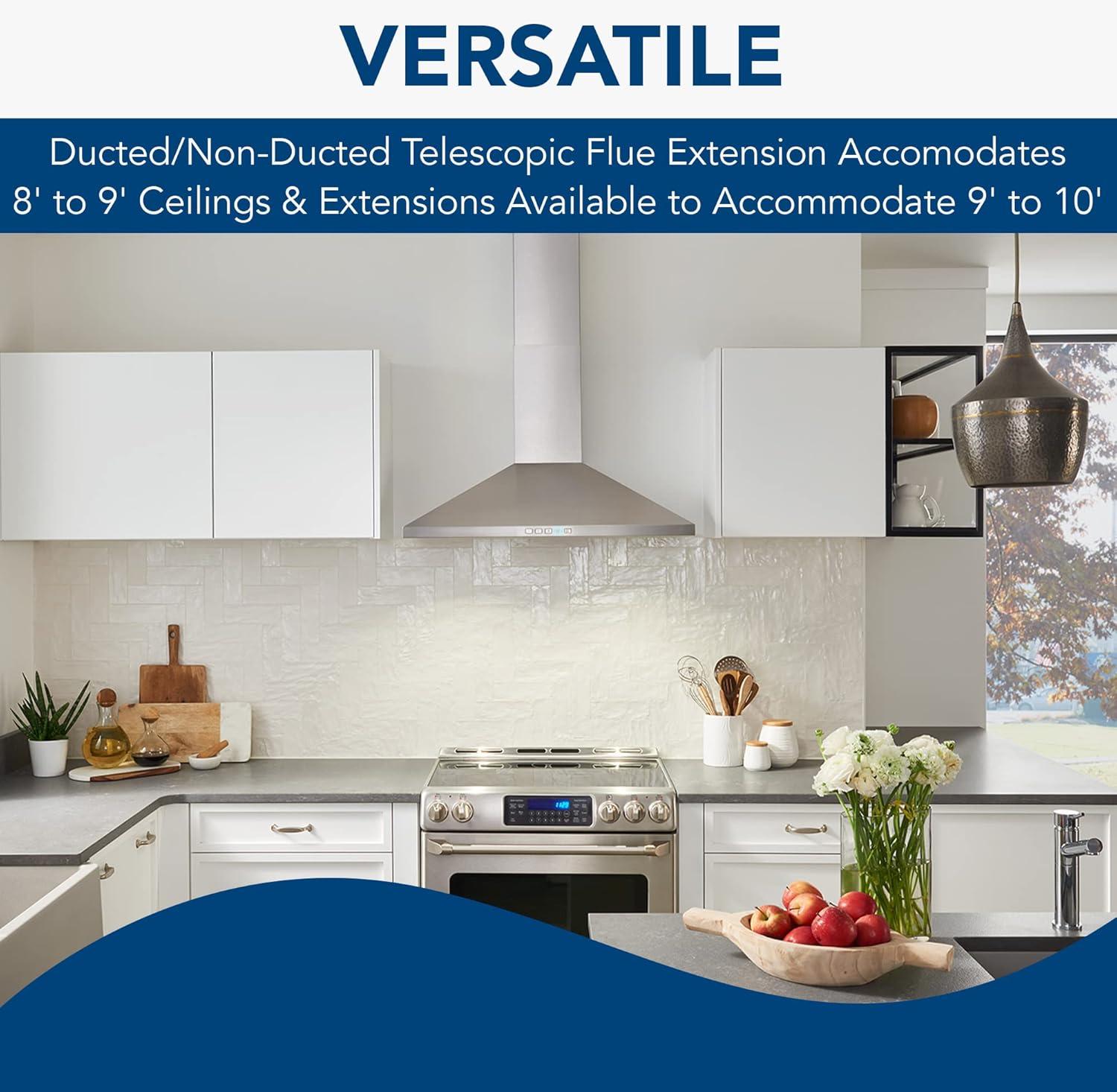 Broan-NuTone BWP1364SS Pyramidal Range LED Lighting Convertiable Wall-Mount Kitchen Chimney Vent Hood, 36-Inch, Stainless Steel