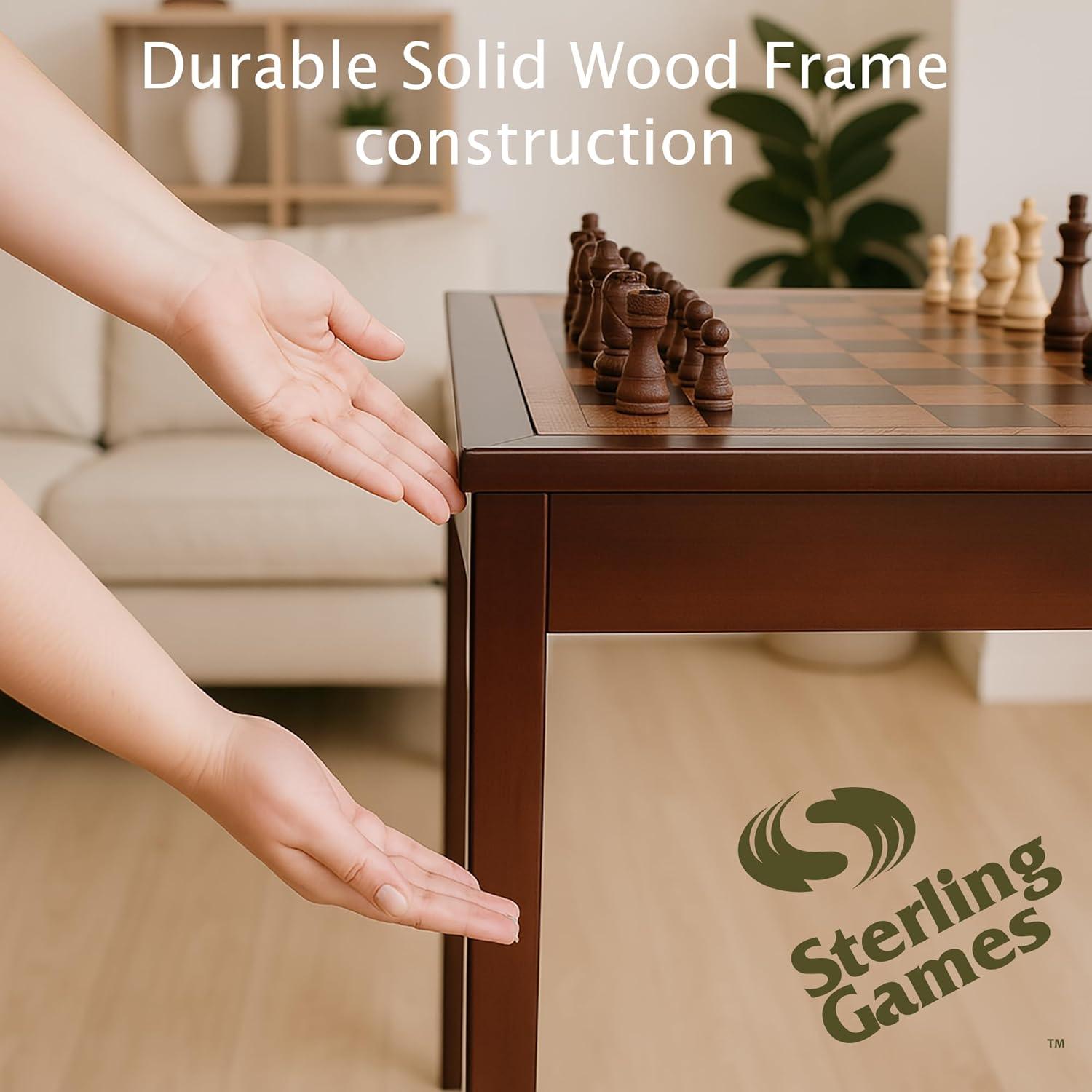 Sunnywood Wooden Chess Checkers and Backgammon 3 in 1 Combo Game Table Furniture Set, 25" x 25", 4" King