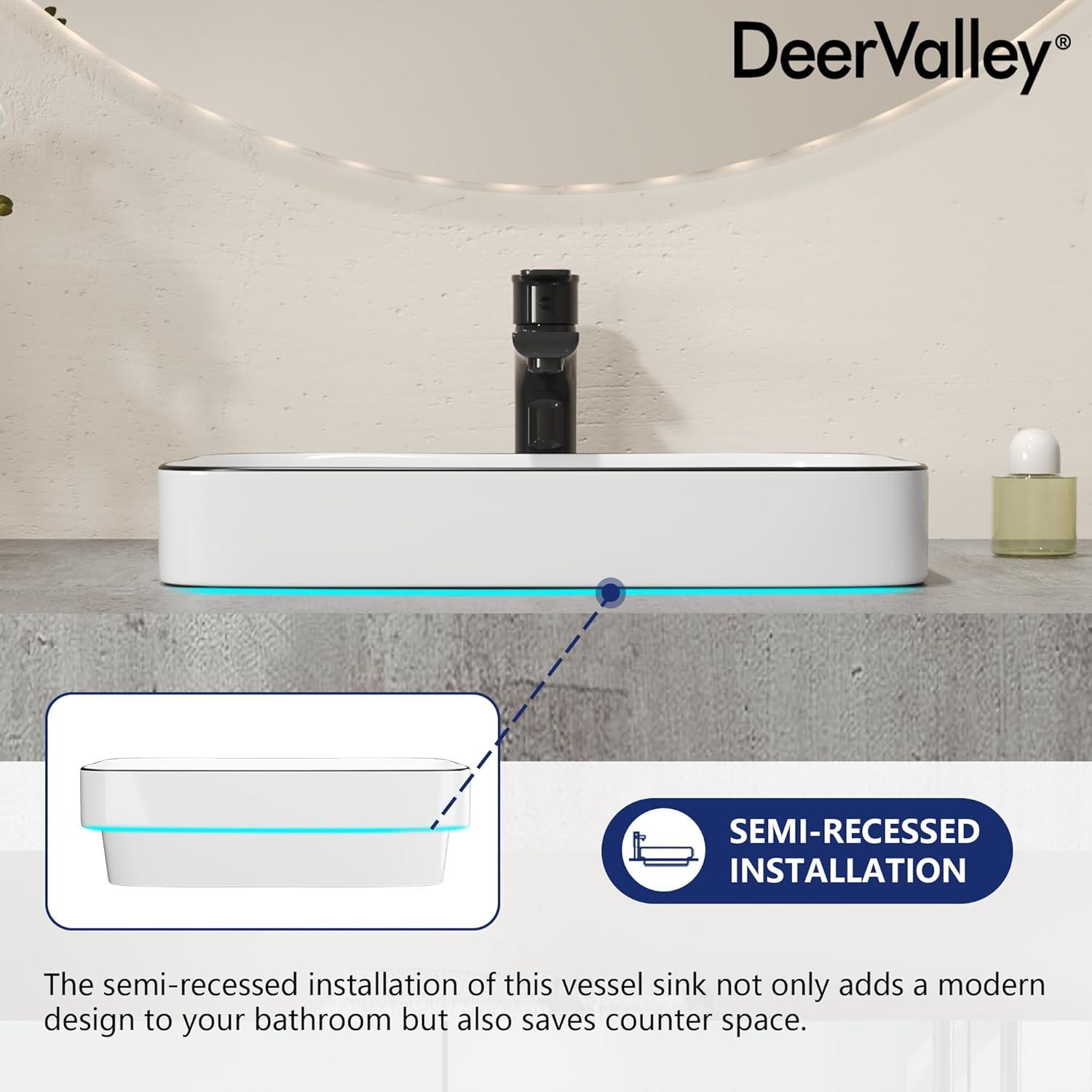 DeerValley Ace 15'' White/Black Square Ceramic Vessel Bathroom Sink