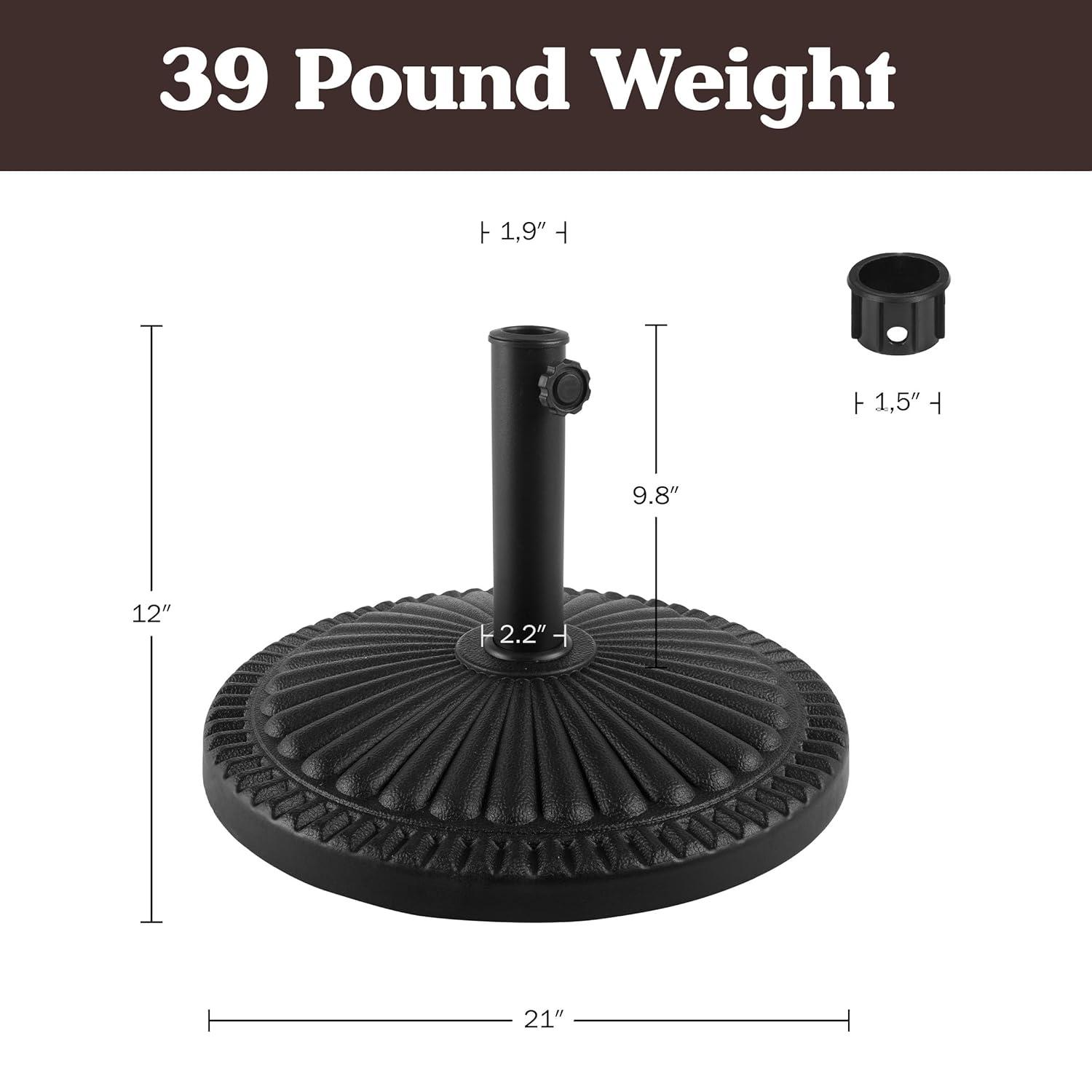 Pure Garden 39lb Round Outdoor Patio Umbrella Base Black: Resin & Cement, No Assembly, UV-Resistant