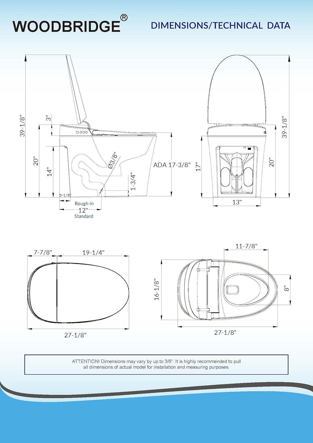 White ADA Compliant Smart Bidet Toilet with Heated Seat