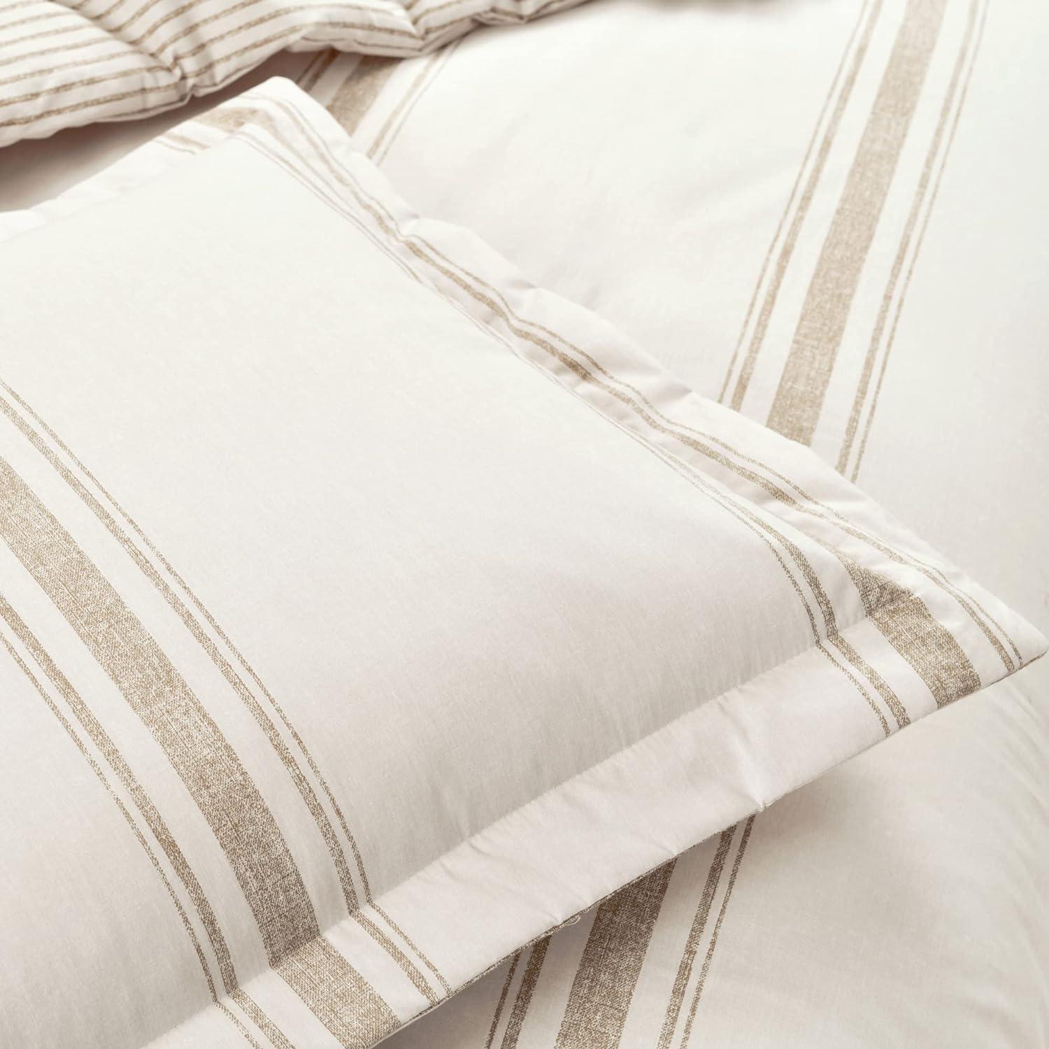 Neutral Twin XL Cotton Farmhouse Stripe Duvet Cover Set