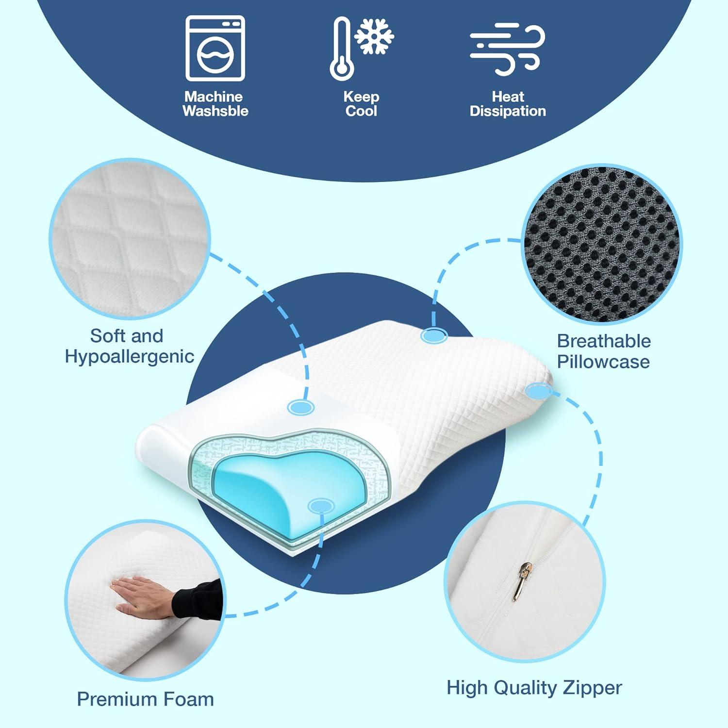 Derila® | Cervical Memory Foam Bed Pillow Standard | Neck, Shoulder Pain Relief | Improves Sleeping