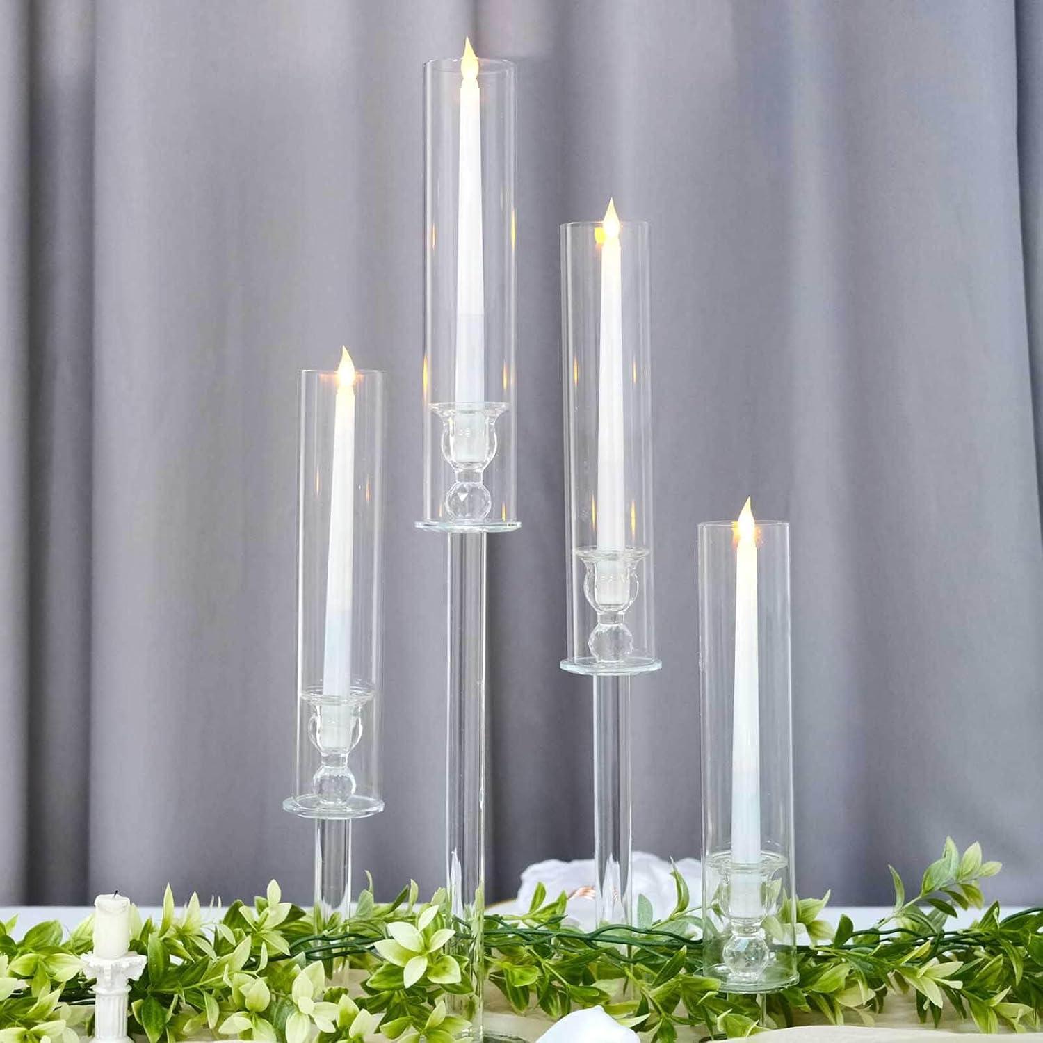 Efavormart Set Of 4 | Clear Crystal Glass Hurricane Taper Candle Holders With Tall Cylinder Chimney Tubes - 14", 18", 22", 26"