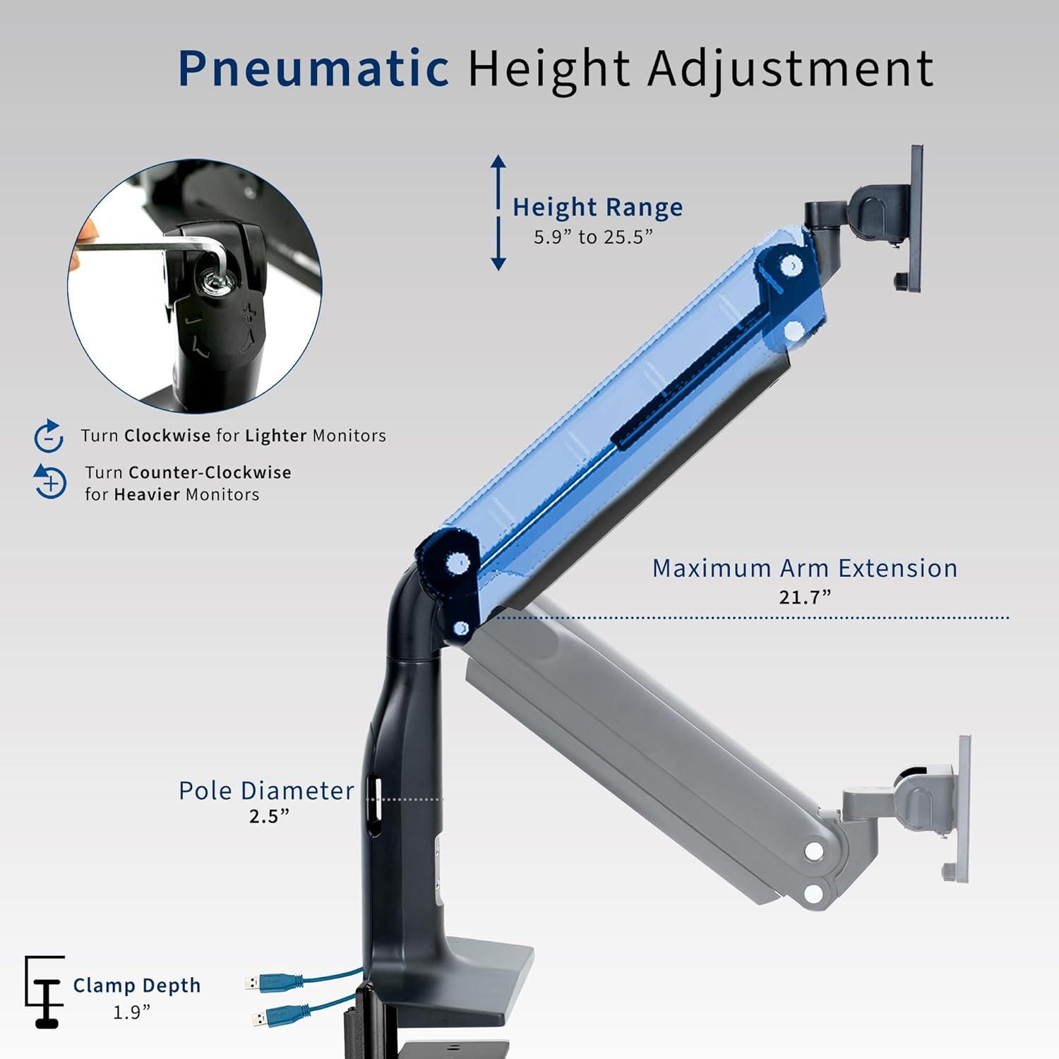 Black Aluminum Ultrawide Monitor Desk Mount with USB Ports