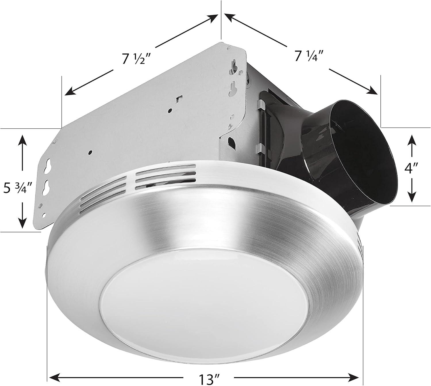 Decorative Brushed Nickel 80 CFM Ceiling Mount Bathroom Exhaust Fan w/LED Light