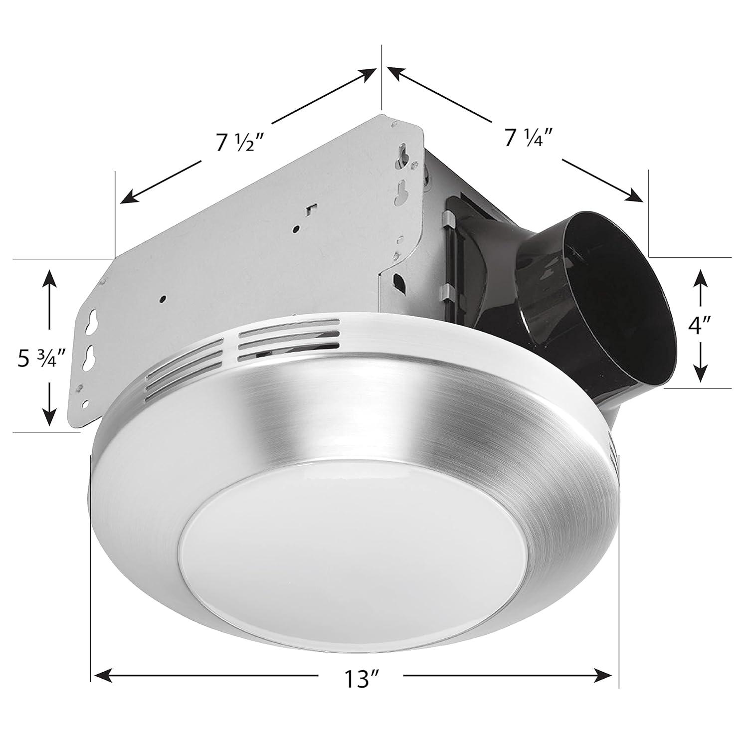 Decorative Brushed Nickel 80 CFM Ceiling Mount Bathroom Exhaust Fan w/LED Light