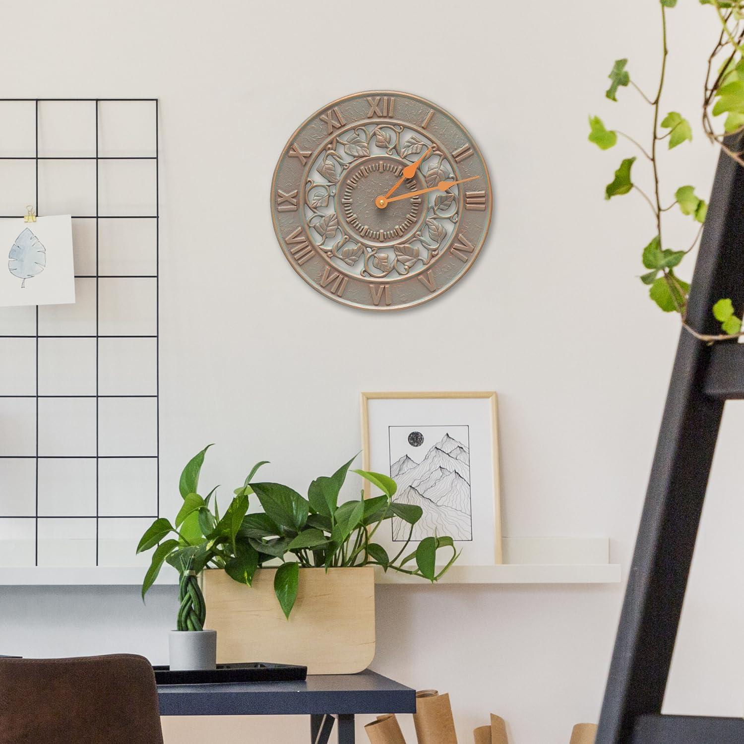 Ivy 12" Copper Verdigris Aluminum Indoor Outdoor Wall Clock