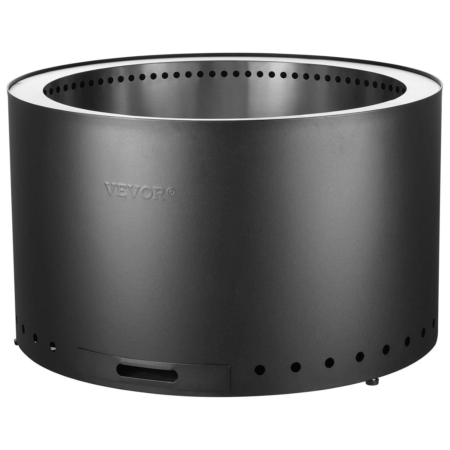 VEVOR 28 inch Smokeless Fire Pit Stove Bonfire, Wood Burning Fireplaces with Removable Ash Pan, SUS430 Stainless Steel Inner Portable Outdoor Firepit,for Outdoor Patio Camping High 17 inch