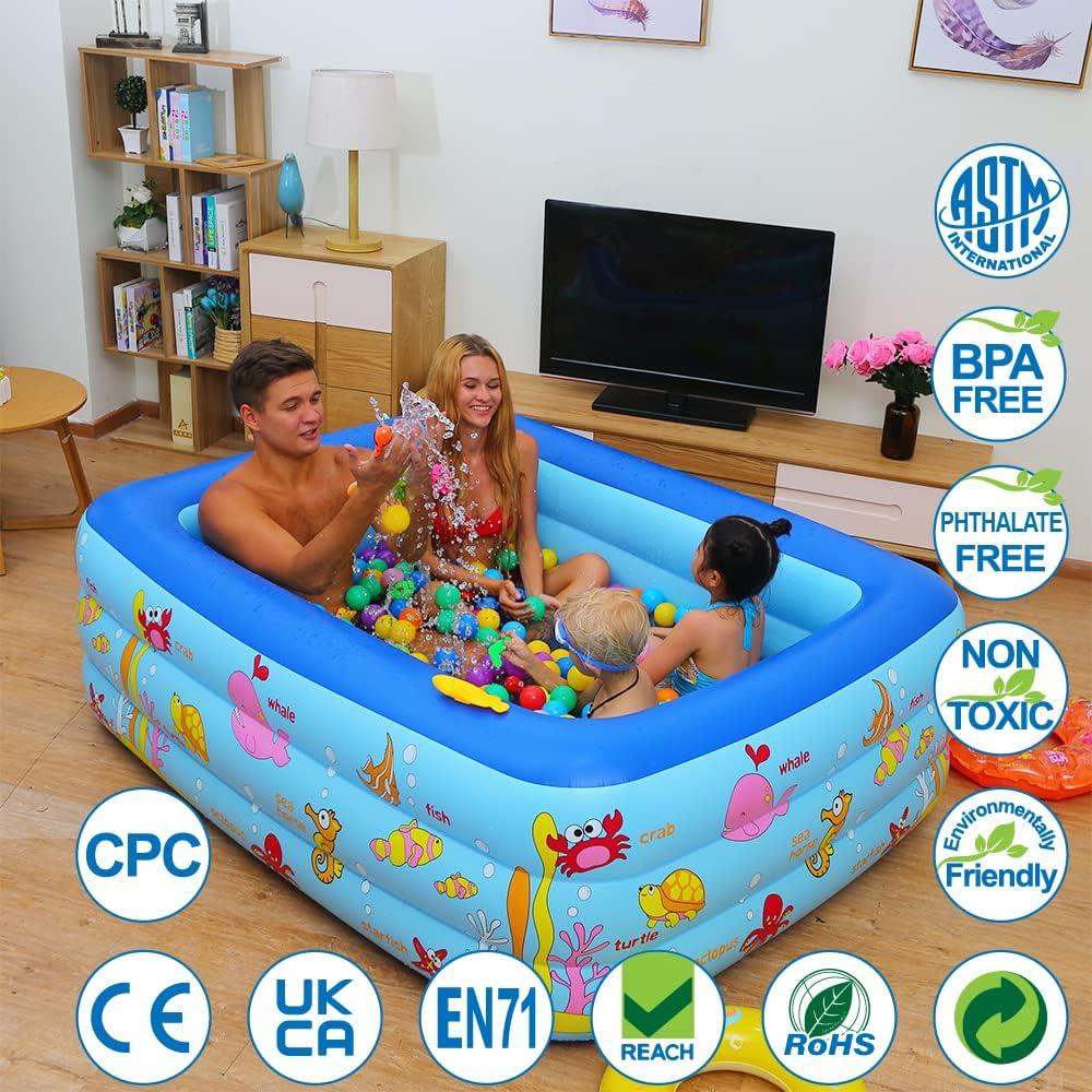 Ocean World Rectangular Inflatable Kiddie Pool with Pump