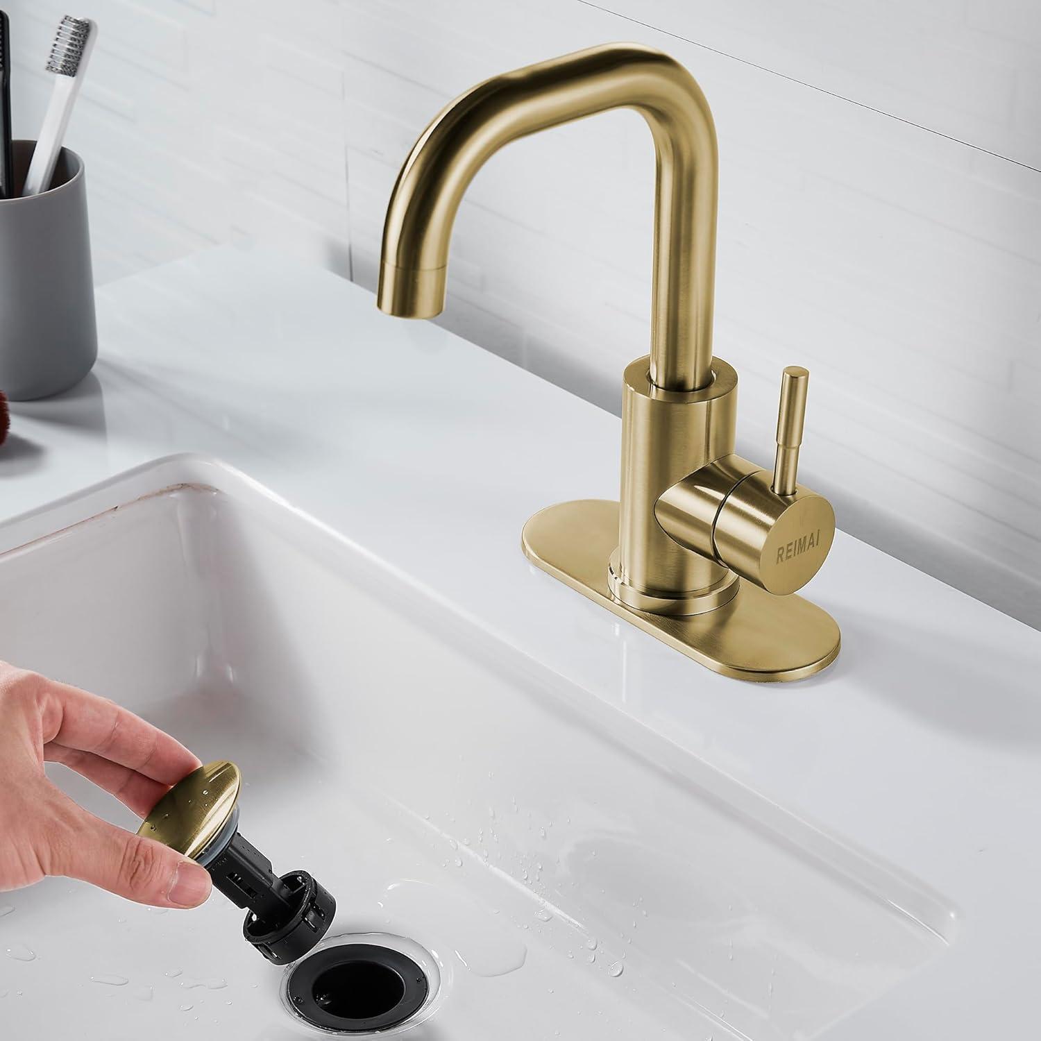 Brushed Gold Stainless Steel Single Handle Bathroom Faucet