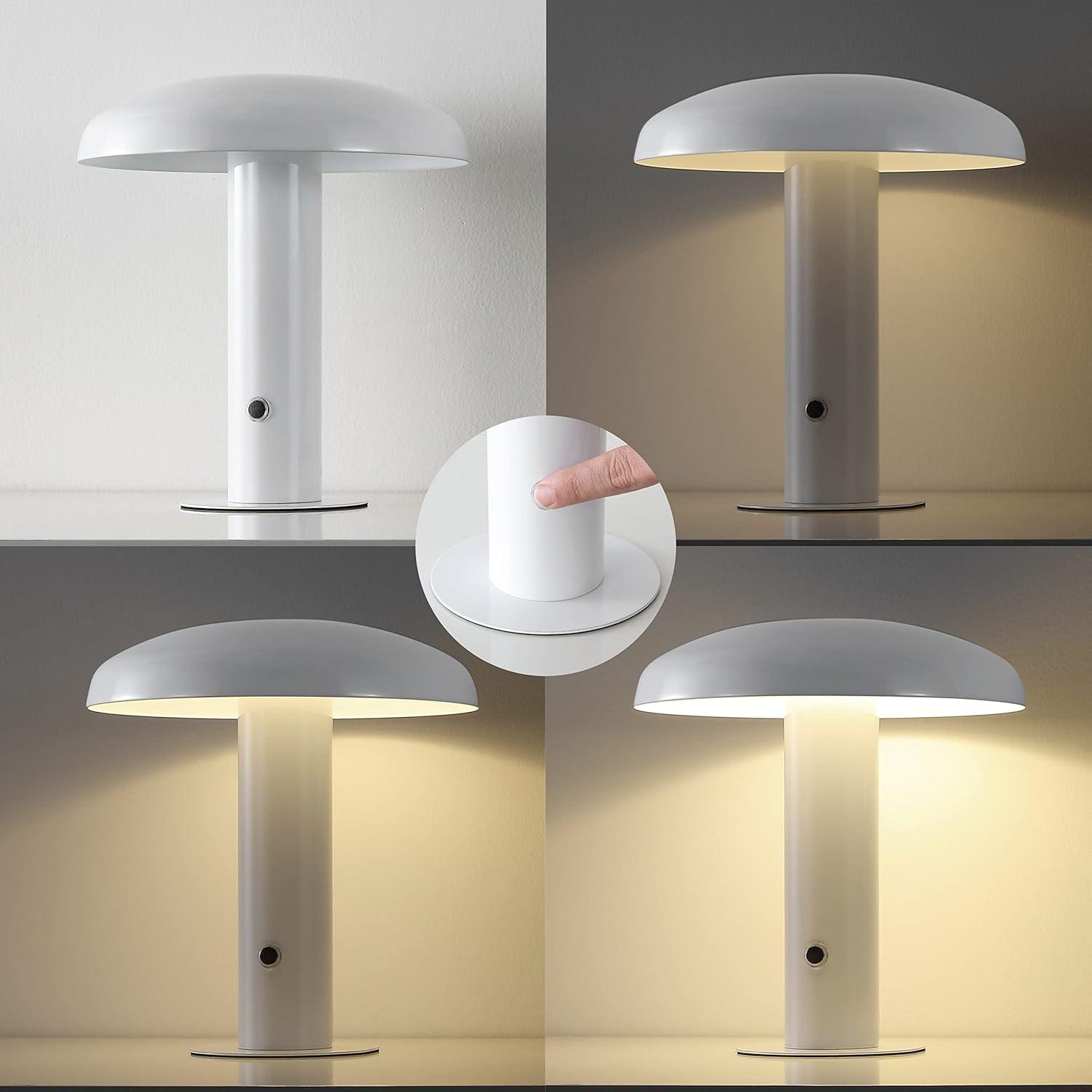 Suillius 11" Contemporary Bohemian Rechargeable/Cordless Iron Integrated Portable LED Mushroom Table Lamp, White