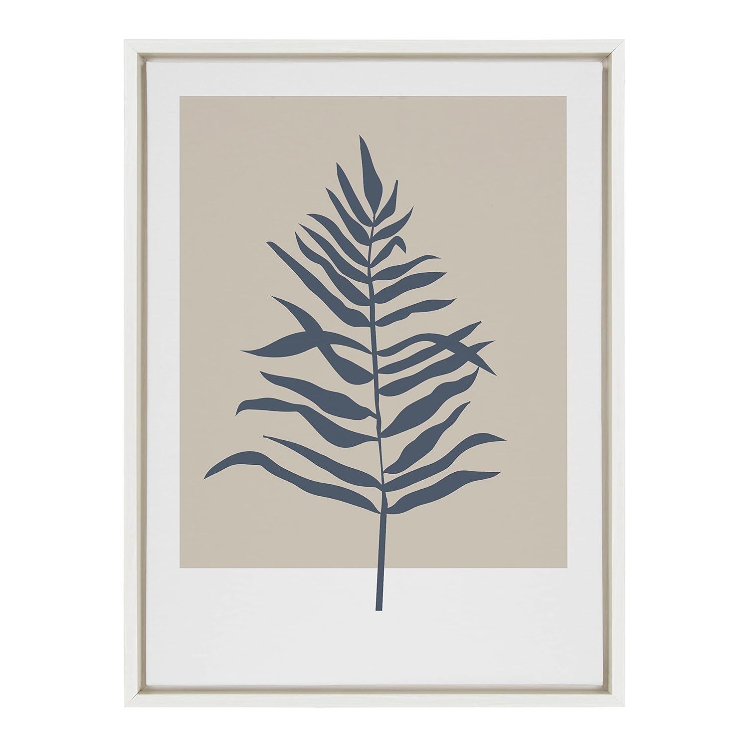 Kate and Laurel Sylvie Muted Tan and Blue Colorblock Botanical Fern Framed Canvas Wall Art by The Creative Bunch Studio, 18x24 White, Decorative Simple Plant Art for Wall
