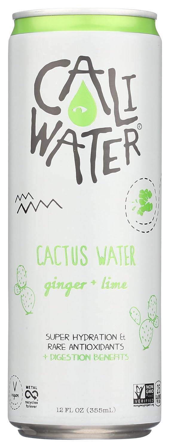 Caliwater Organic Cactus Water Ginger Lime, Coconut Water Alternative, Natural Plant Based Hydration, Skin Care, Electrolyte Drinks, Flavored Waters, 12-Pack 12oz/can 6g Sugar, 30 Calories,