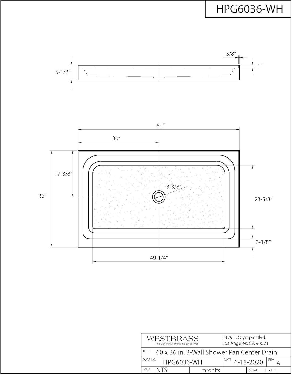 60'' x 36'' Oil Rubbed Bronze Rectangular Shower Base