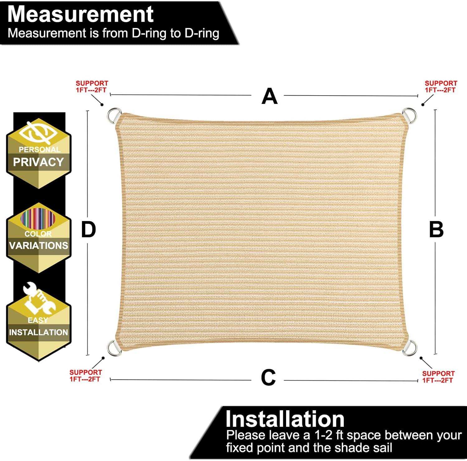 5' x 8' Beige High-Density Polyethylene Sun Shade Sail